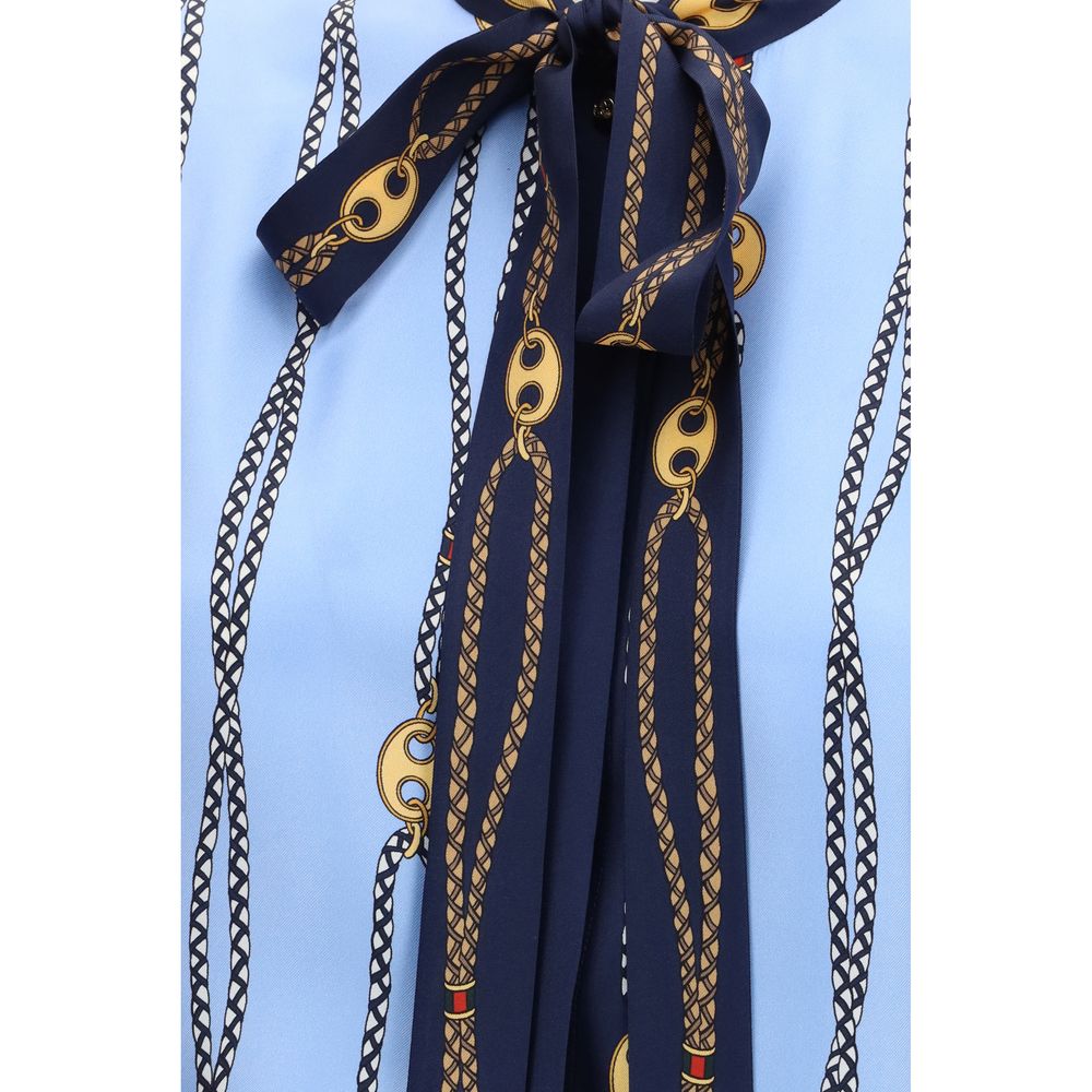 Gucci Blaues Hemd mit Seidenmuster