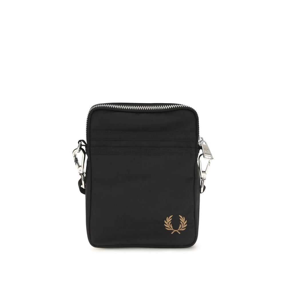 Fred Perry Schwarze Bos Taurus Kalbsleder Schultertasche