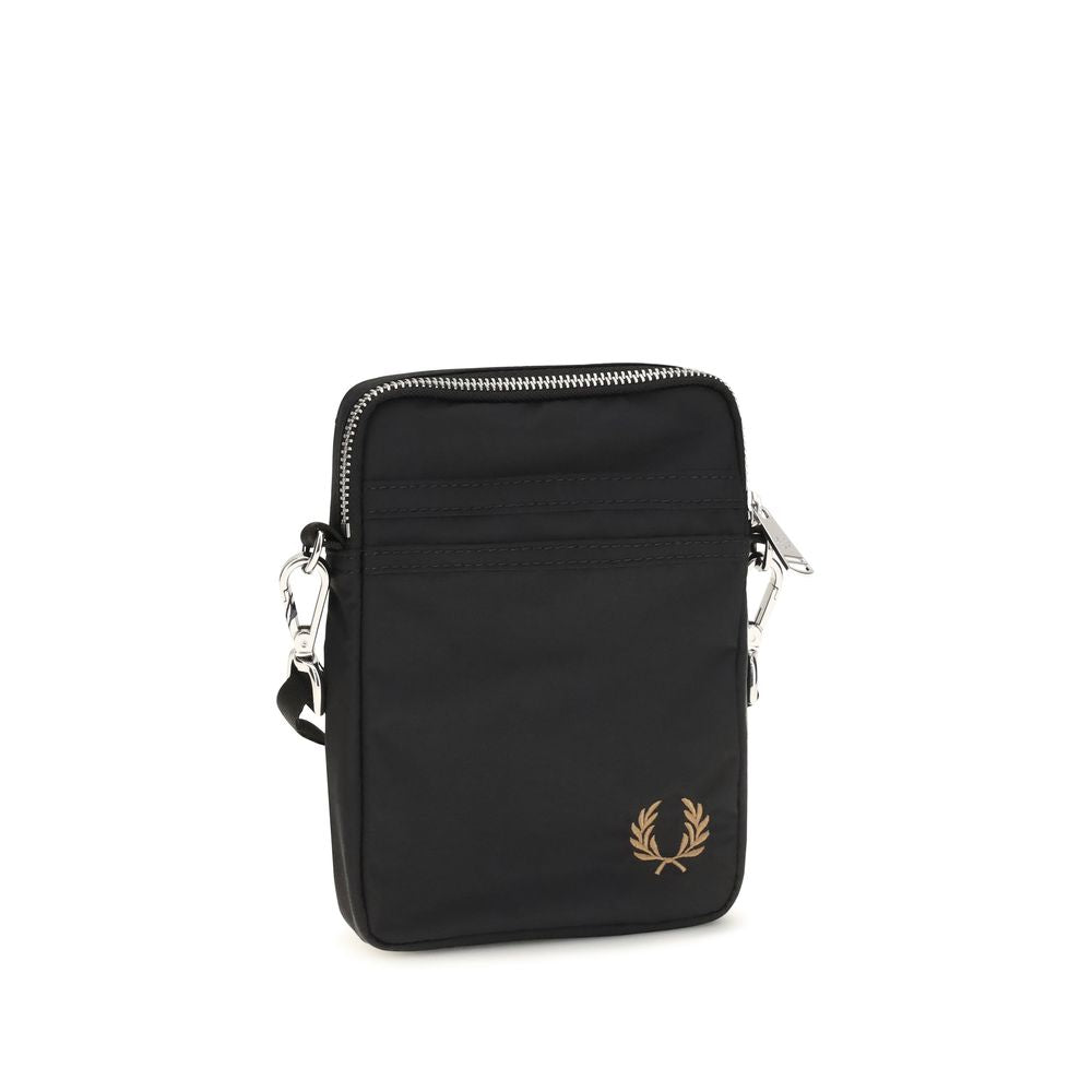 Fred Perry Schwarze Bos Taurus Kalbsleder Schultertasche
