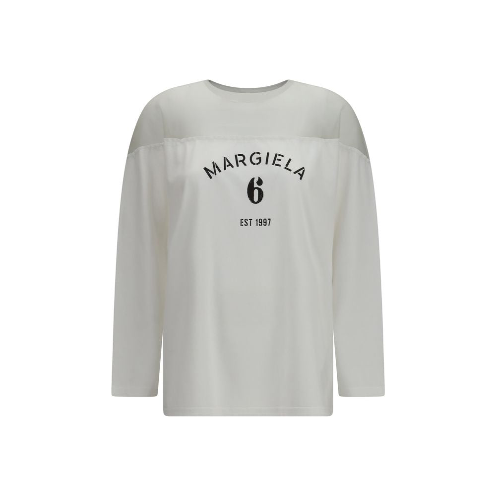 MM6 Weißes Langarm-T-Shirt aus Baumwolle