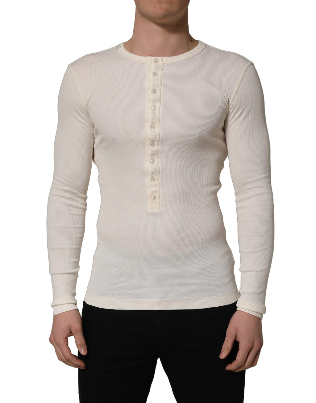 Dolce & Gabbana Weißer Henley-Pullover mit langen Ärmeln