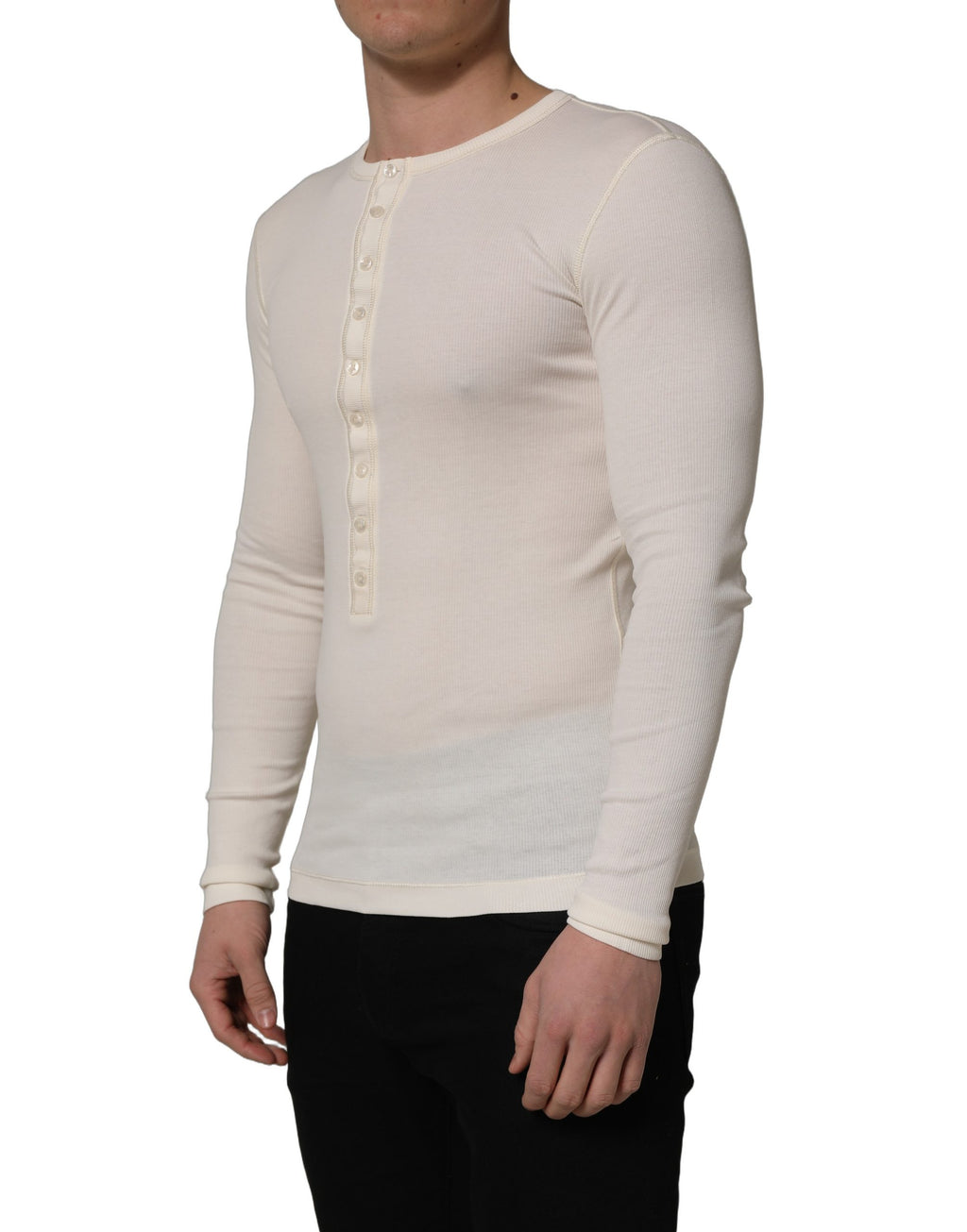 Dolce & Gabbana Weißer Henley-Pullover mit langen Ärmeln