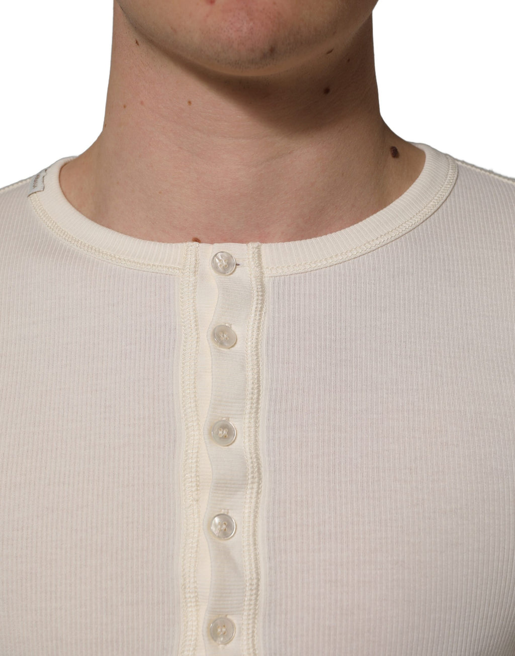 Dolce & Gabbana Weißer Henley-Pullover mit langen Ärmeln