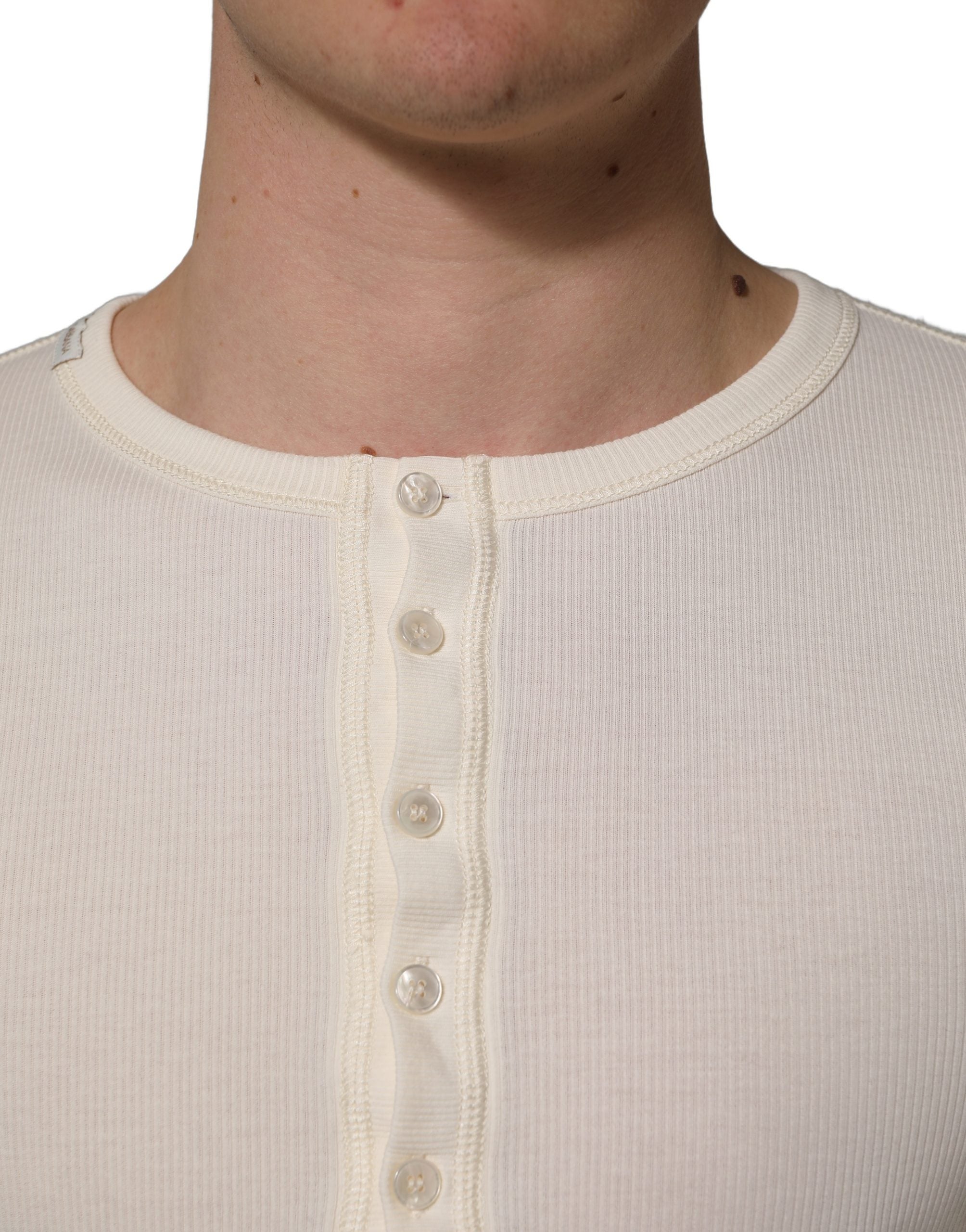Dolce & Gabbana Weißer Henley-Pullover mit langen Ärmeln