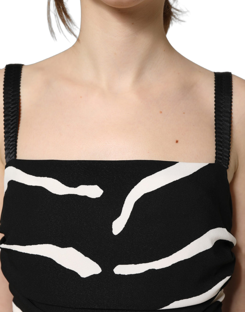 Dolce & Gabbana Kleid aus schwarzem und weißem Zebra-Cady in Wadenlänge