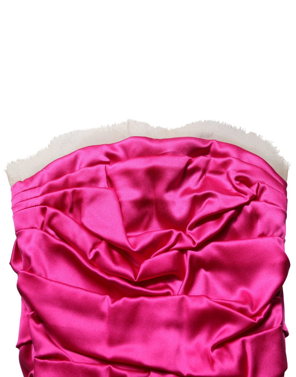 Dolce & Gabbana Trägerloses Ballkleid aus Satin in Knallpink mit Raffungen