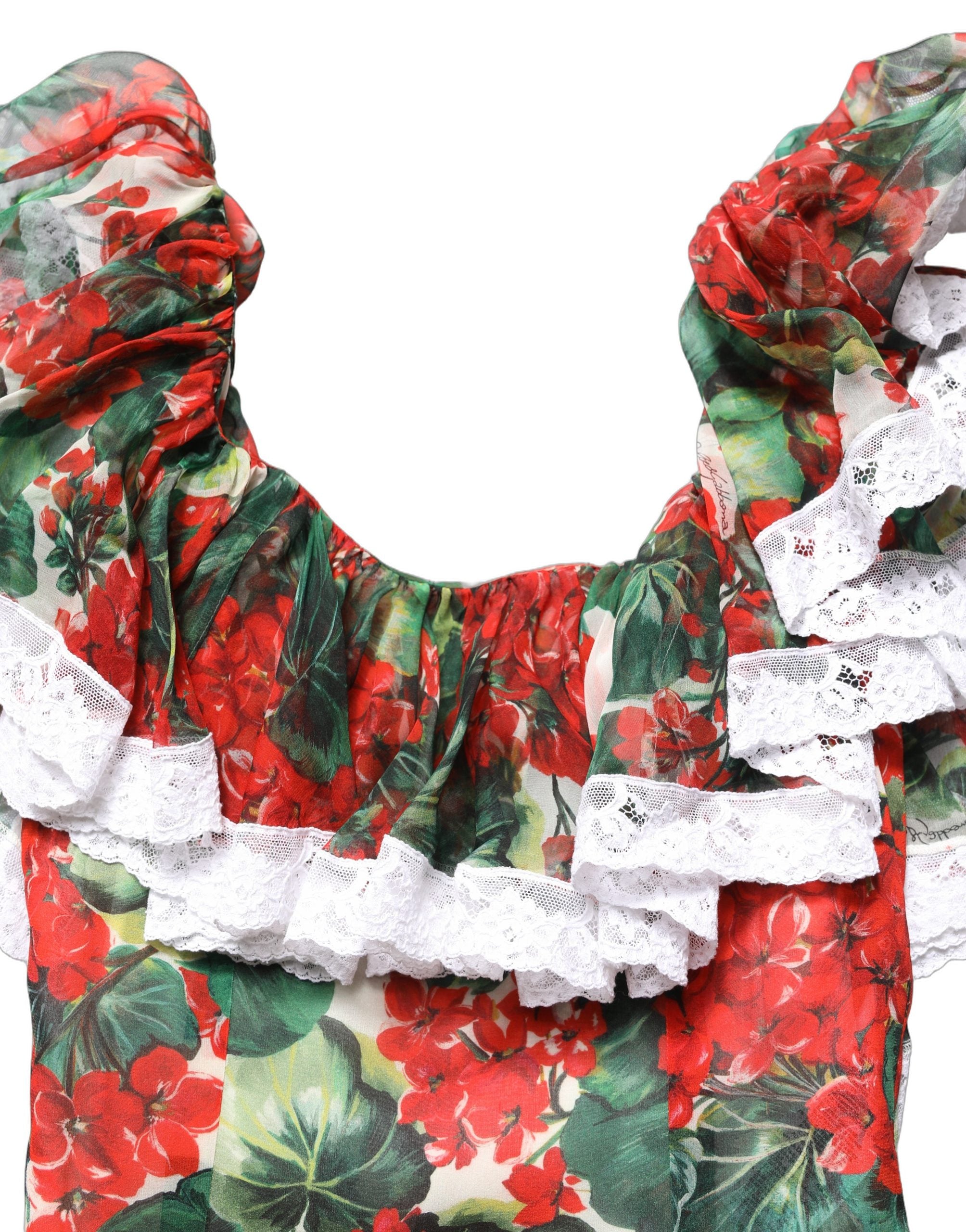 Dolce & Gabbana Multicolor Geranium Flower Spitzen-Maxikleid
