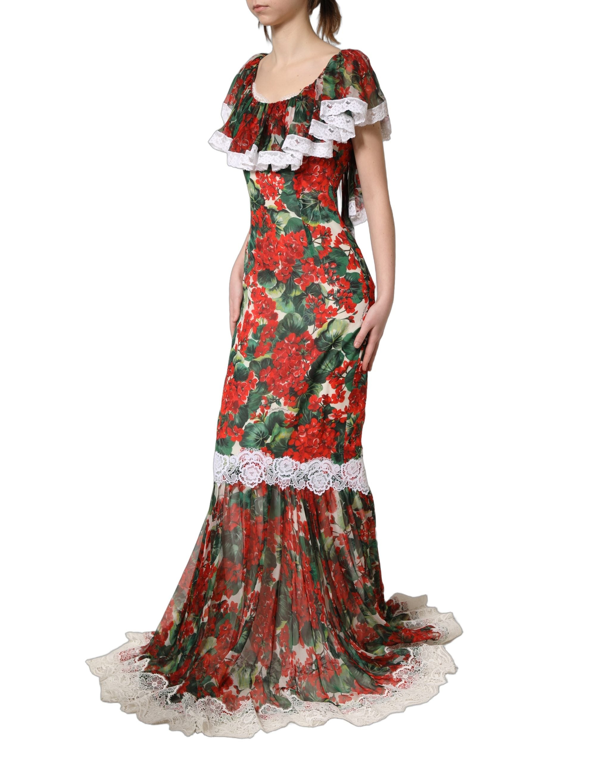 Dolce & Gabbana Multicolor Geranium Flower Spitzen-Maxikleid