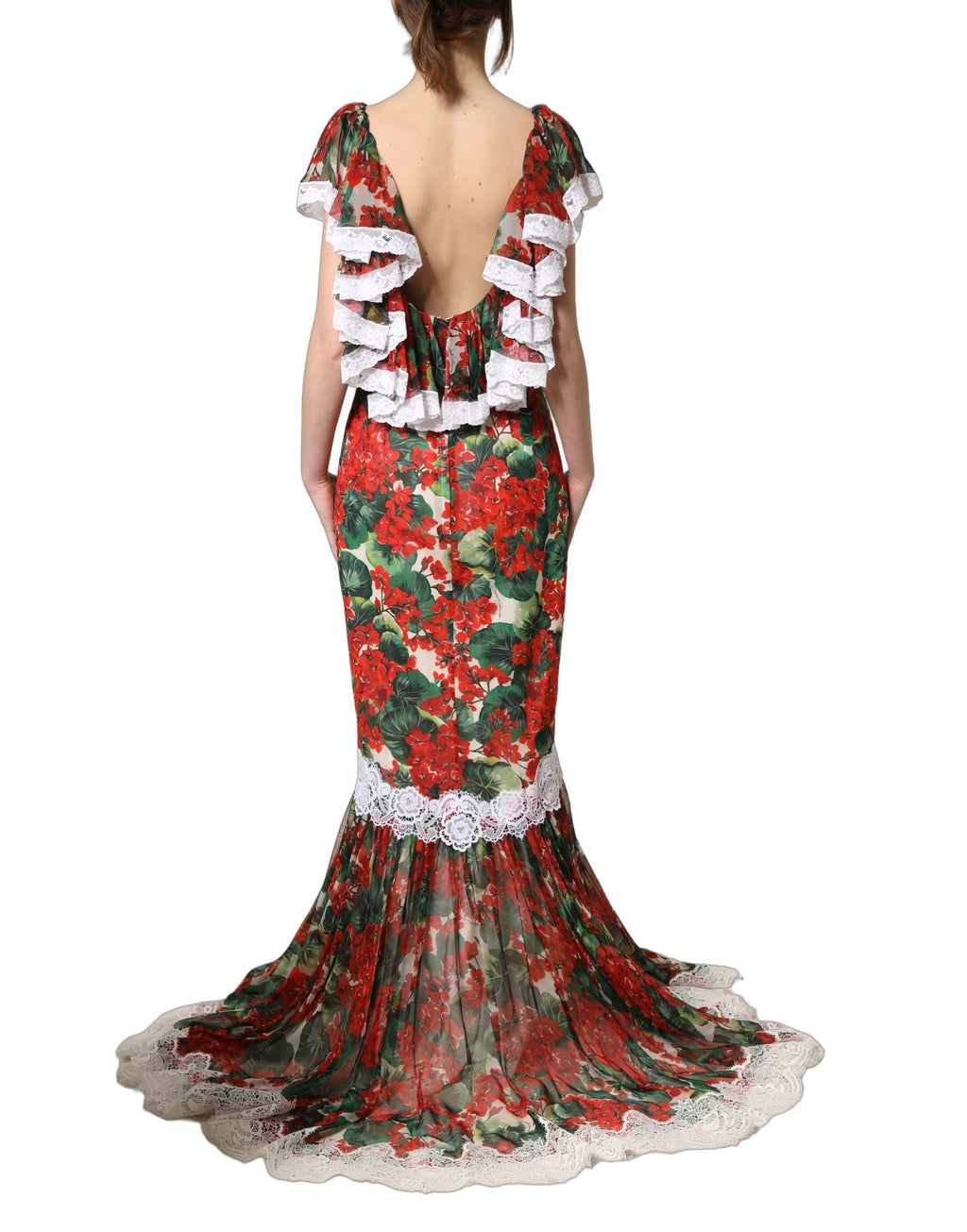 Dolce & Gabbana Multicolor Geranium Flower Spitzen-Maxikleid