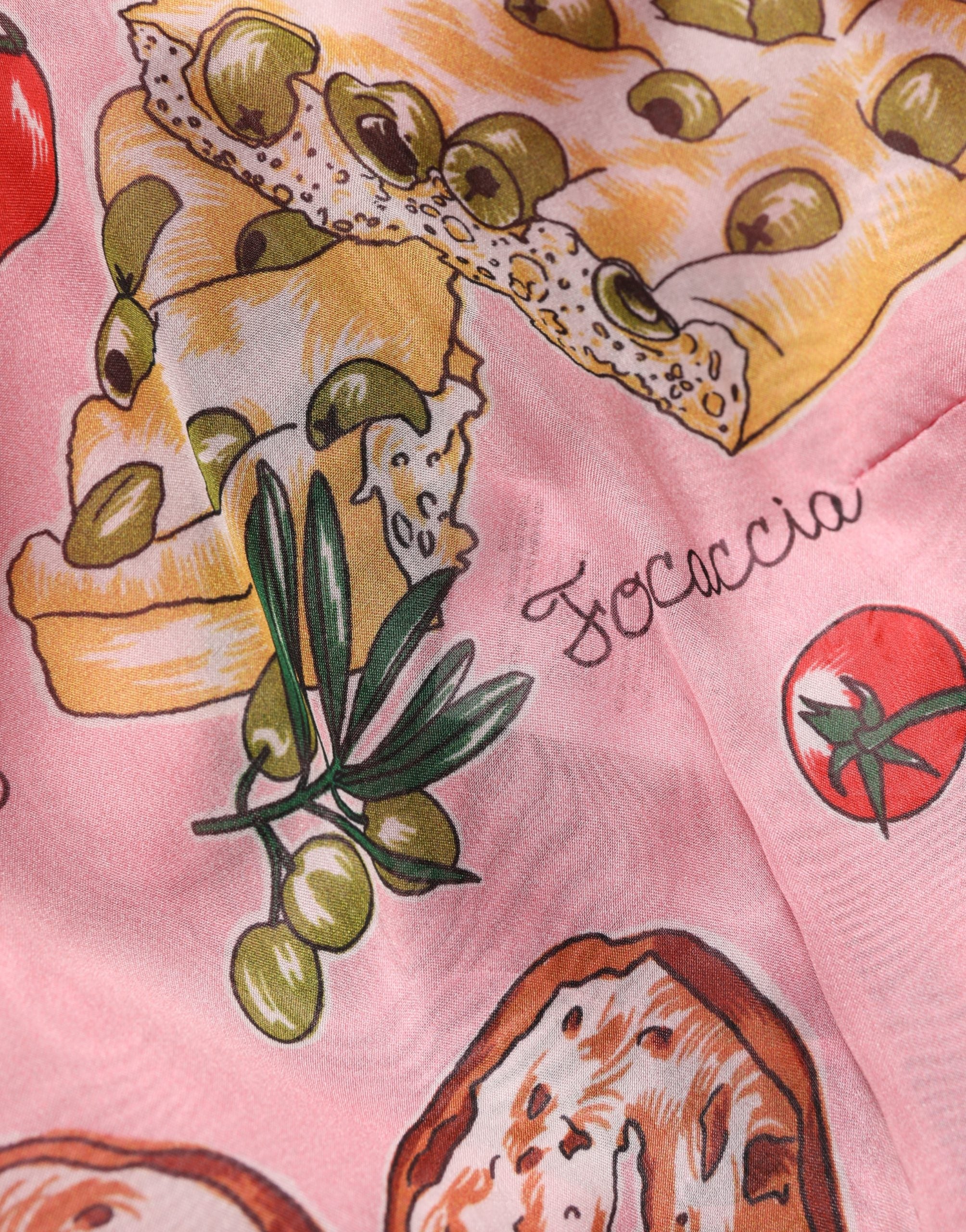 Dolce & Gabbana Plissiertes Maxikleid in Hellrosa mit Brot-Print