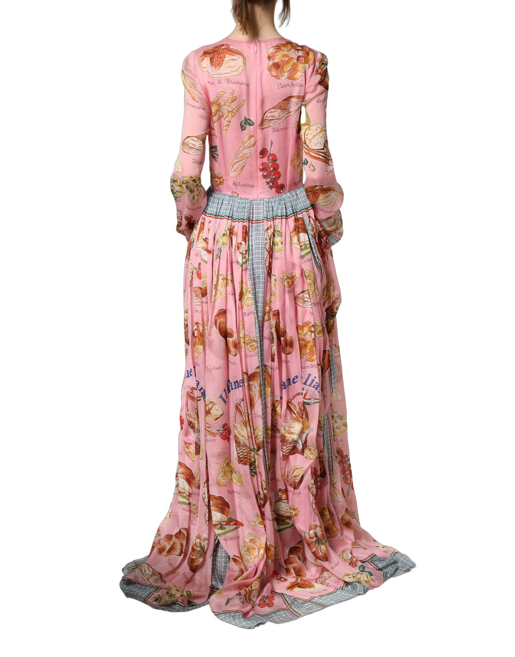 Dolce & Gabbana Plissiertes Maxikleid in Hellrosa mit Brot-Print