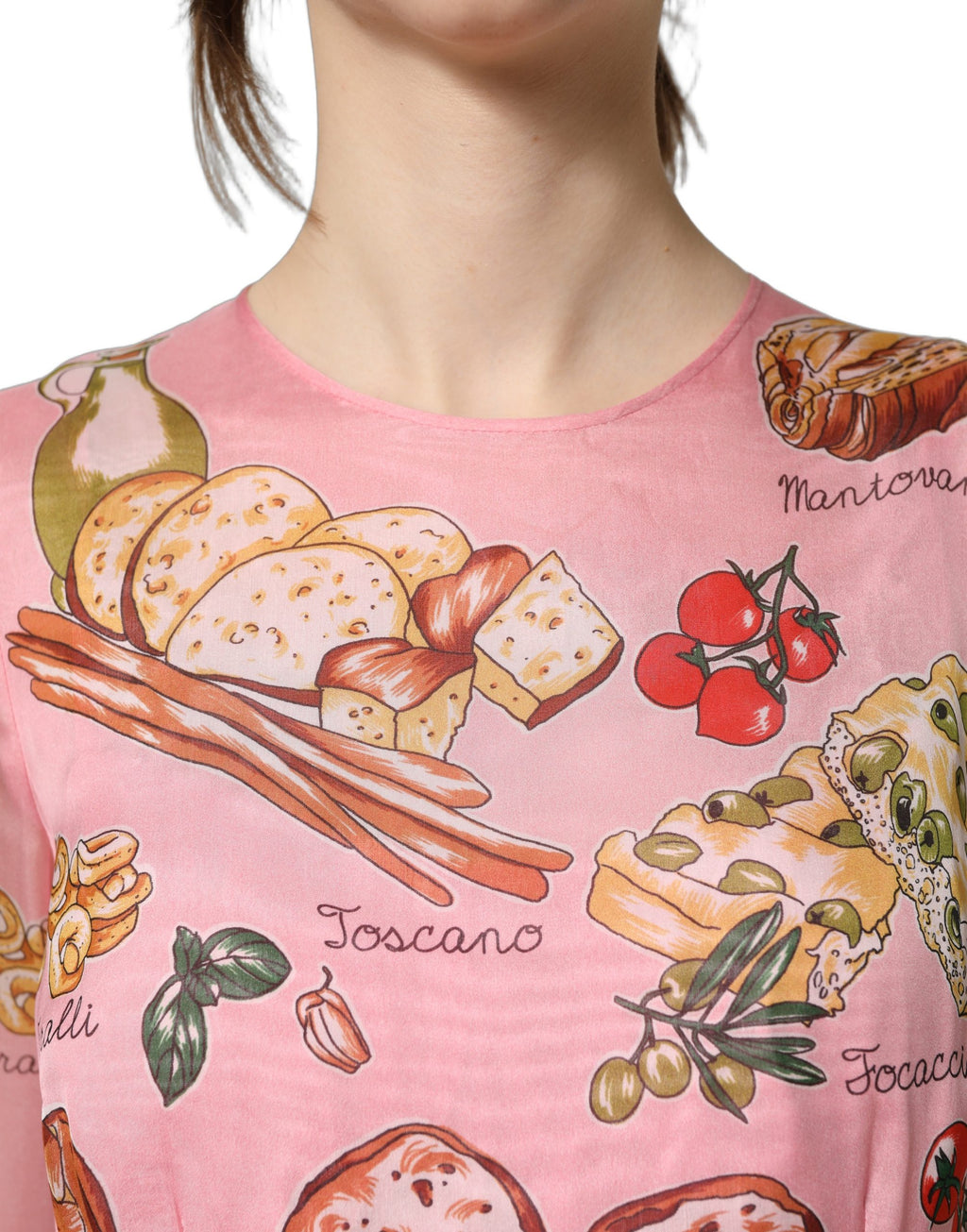Dolce & Gabbana Plissiertes Maxikleid in Hellrosa mit Brot-Print