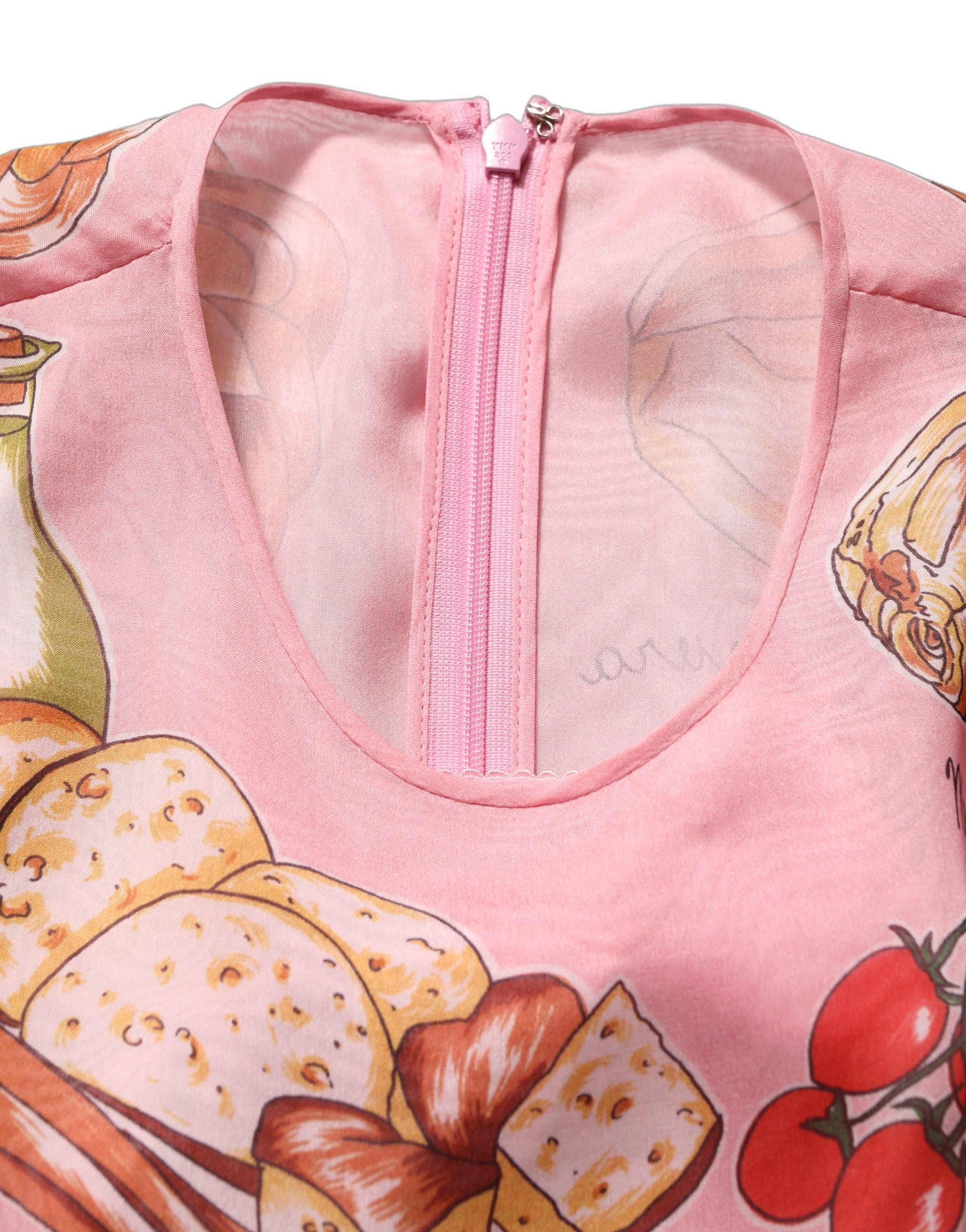 Dolce & Gabbana Plissiertes Maxikleid in Hellrosa mit Brot-Print