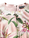 Dolce & Gabbana Leichtes rosa Etuikleid mit Lilien-Print und ohne Ärmel