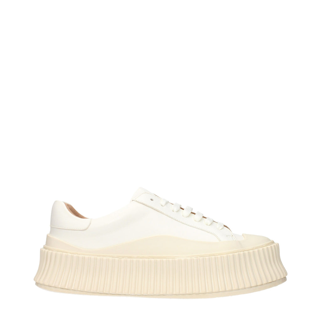 Jil Sander Weiße Leder Plateau-Sneaker