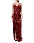 Dolce & Gabbana Rotes Maxikleid mit Leopardenmuster und Drapierung, ärmellos
