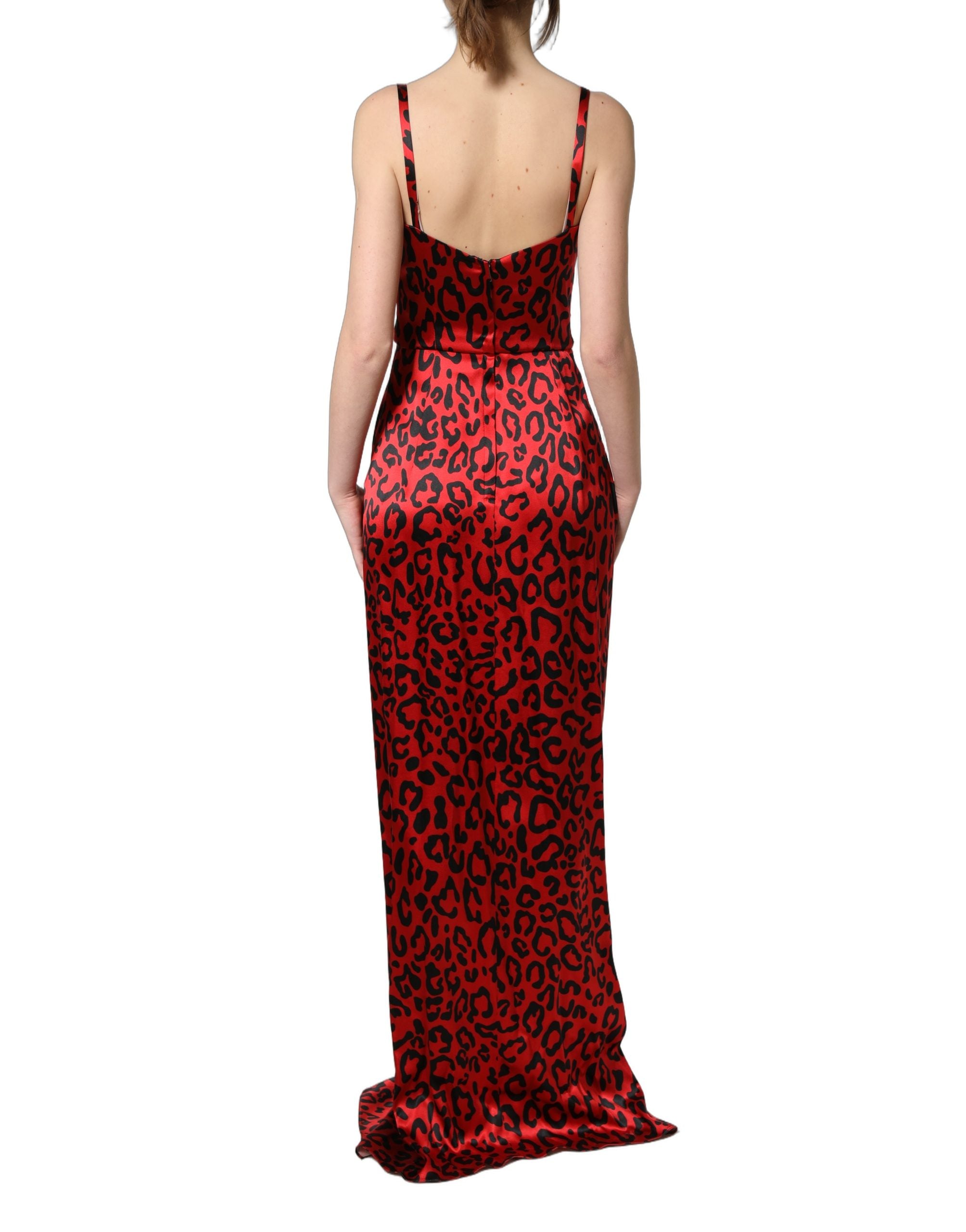 Dolce & Gabbana Rotes Maxikleid mit Leopardenmuster und Drapierung, ärmellos