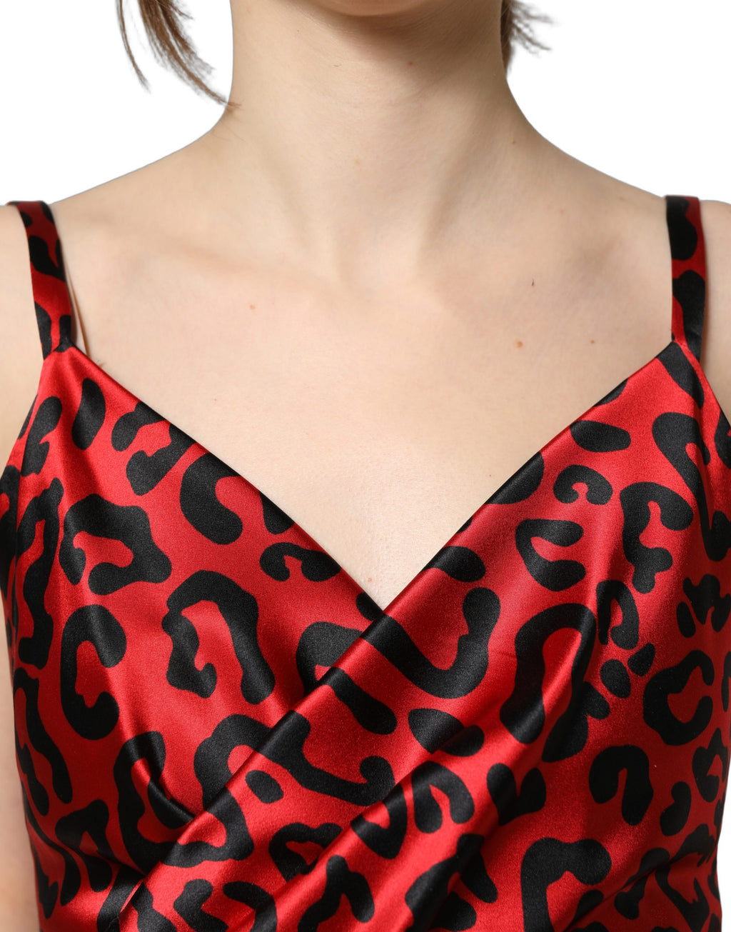 Dolce & Gabbana Rotes Maxikleid mit Leopardenmuster und Drapierung, ärmellos
