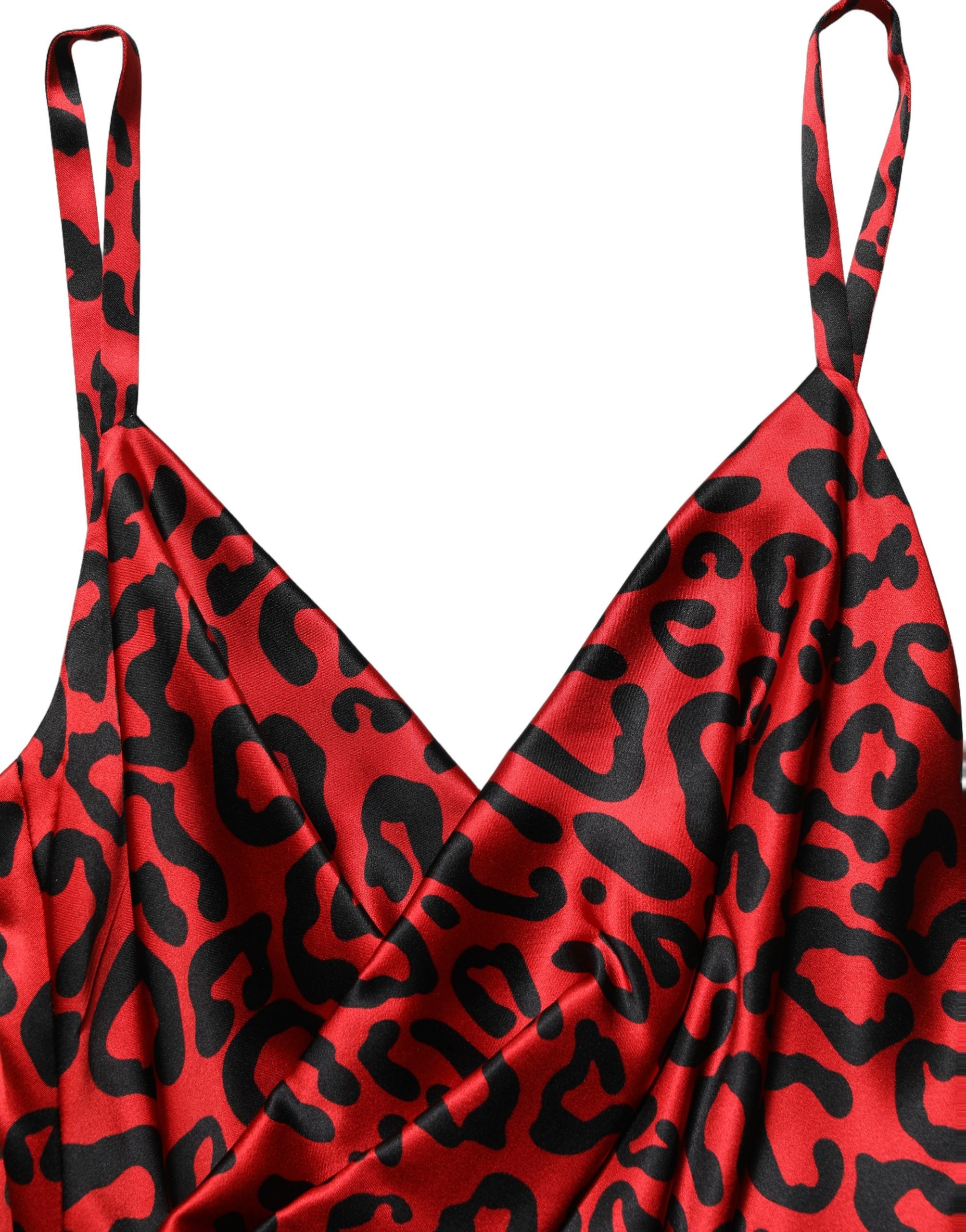 Dolce & Gabbana Rotes Maxikleid mit Leopardenmuster und Drapierung, ärmellos