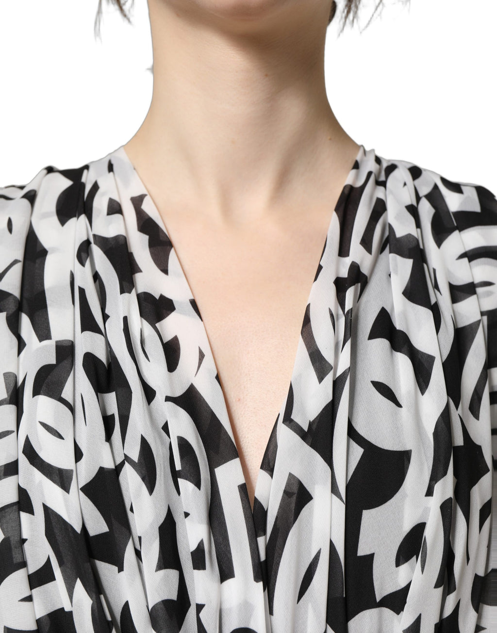 Dolce & Gabbana Ärmelloses bodenlanges Maxikleid mit schwarzem und weißem Logo