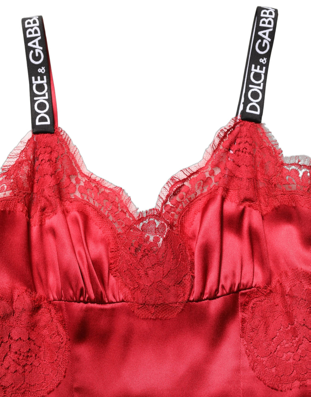 Dolce & Gabbana Ärmelloses Maxikleid aus roter Seide mit Spitzendetails