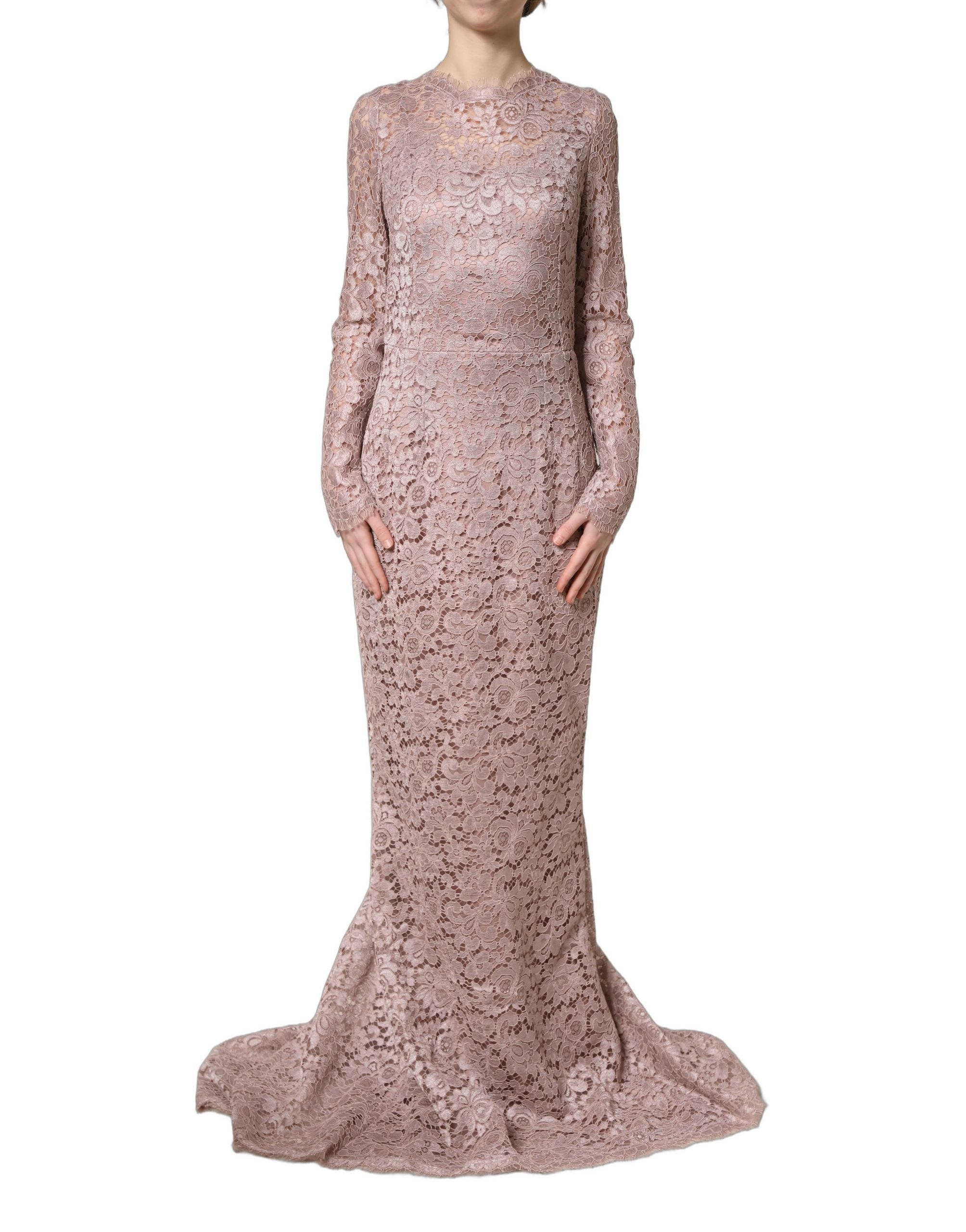 Dolce & Gabbana Abendkleid aus Spitze mit langen Ärmeln in Pink