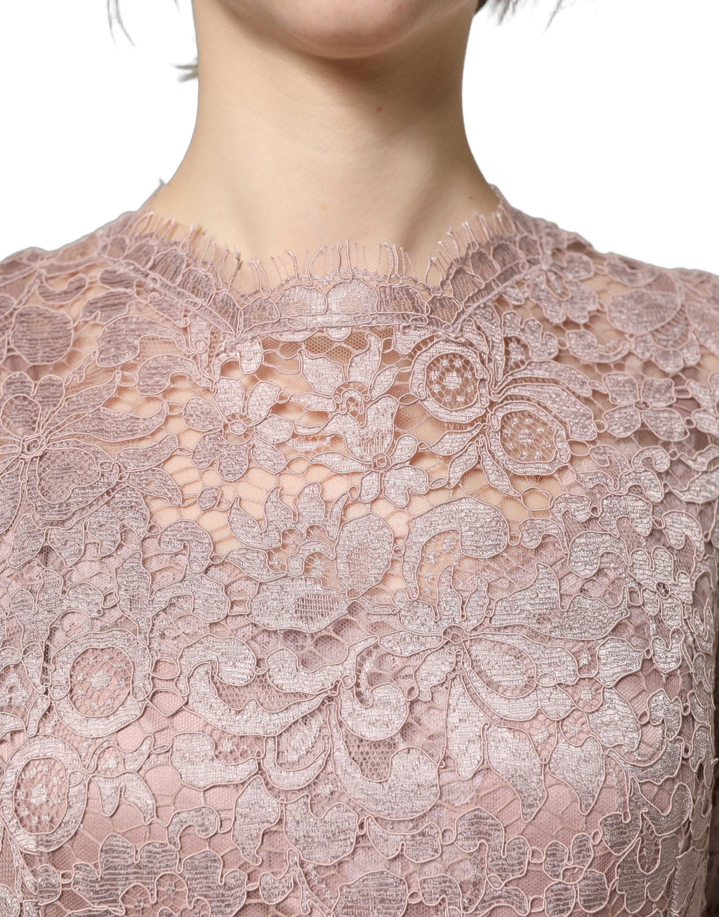Dolce & Gabbana Abendkleid aus Spitze mit langen Ärmeln in Pink