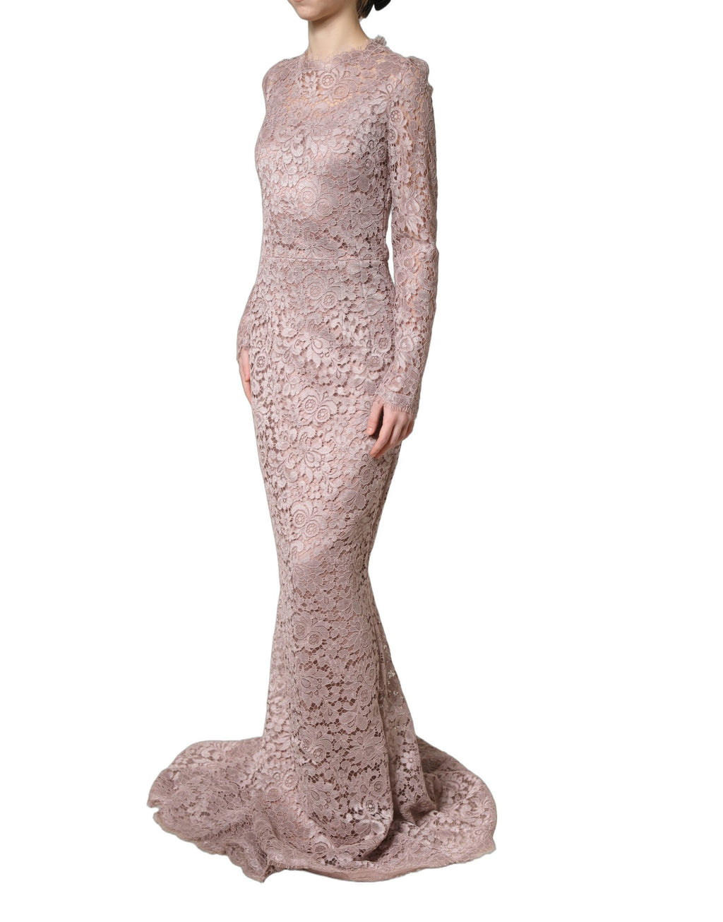 Dolce & Gabbana Abendkleid aus Spitze mit langen Ärmeln in Pink