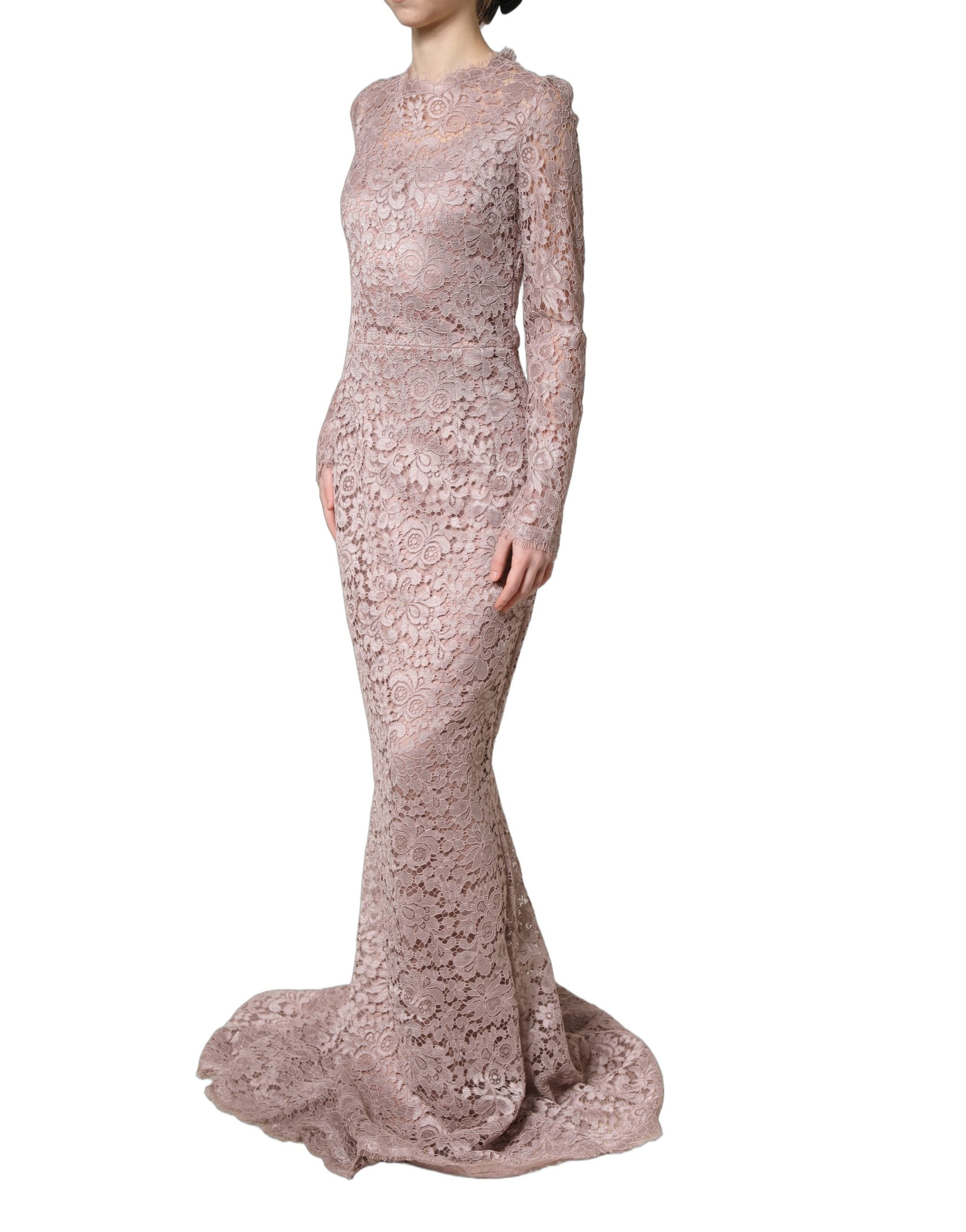 Dolce & Gabbana Abendkleid aus Spitze mit langen Ärmeln in Pink