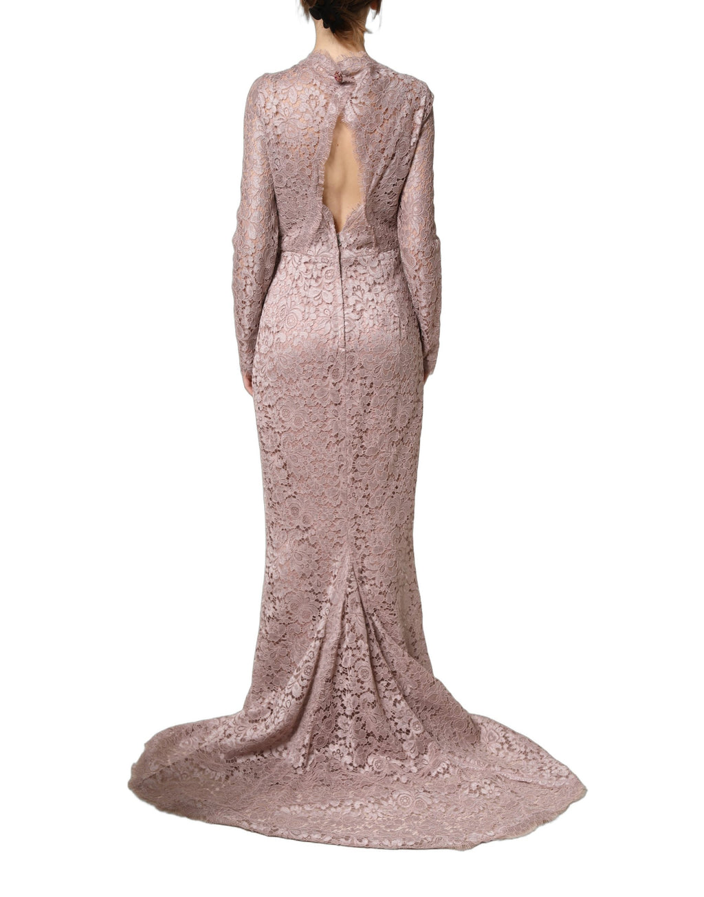 Dolce & Gabbana Abendkleid aus Spitze mit langen Ärmeln in Pink