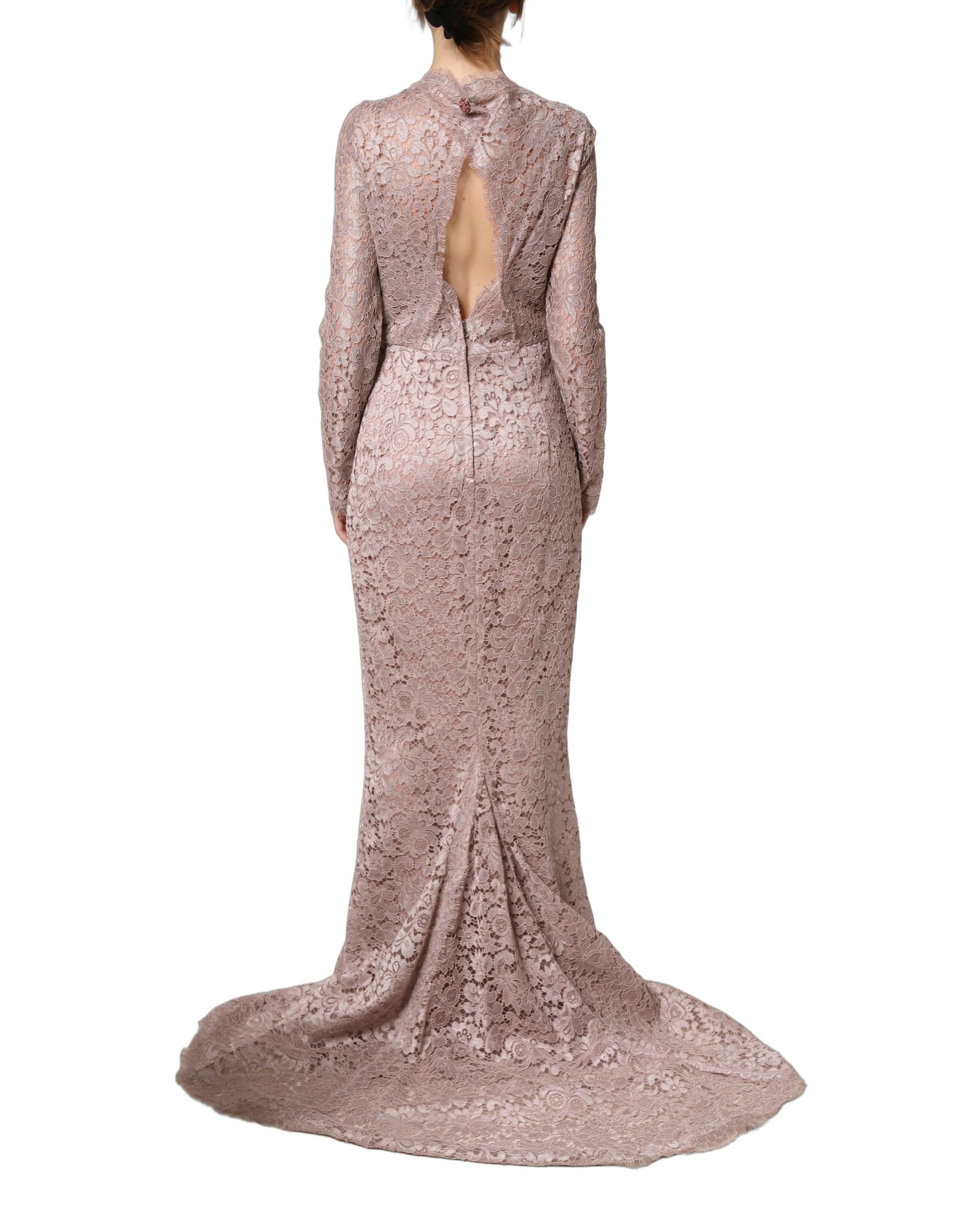 Dolce & Gabbana Abendkleid aus Spitze mit langen Ärmeln in Pink