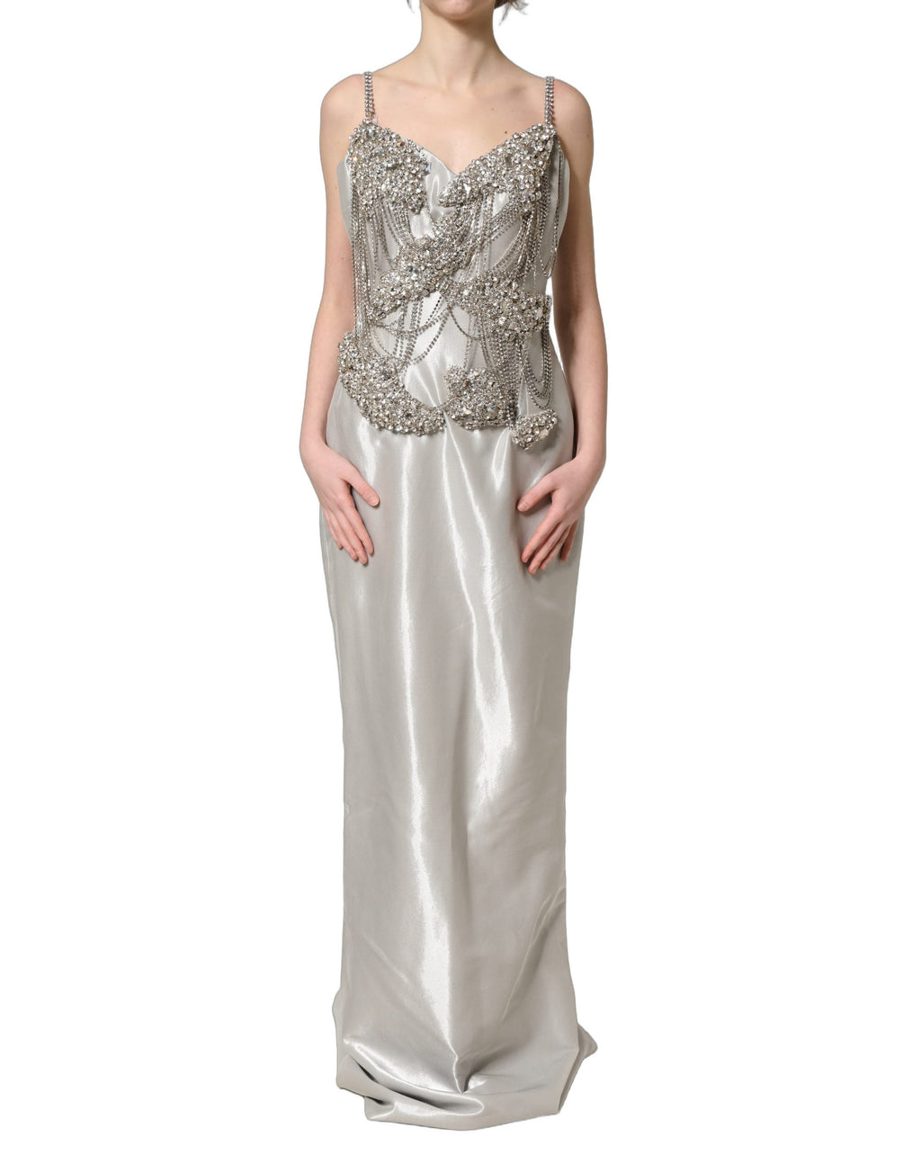 Dolce & Gabbana Abendkleid mit silbernen Kristallverzierungen