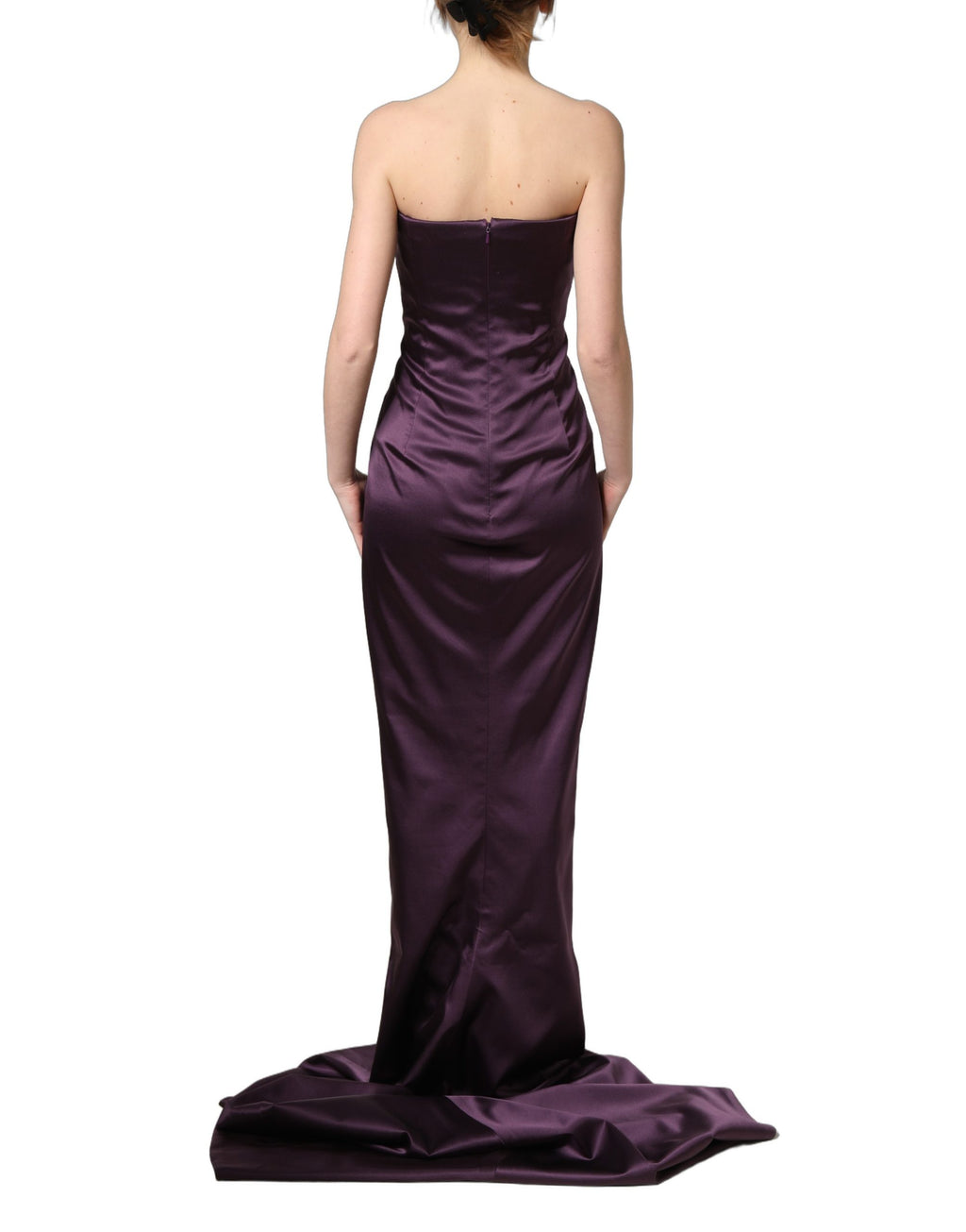 Dolce & Gabbana Lila Seiden-Abendkleid mit Kristallen und Trägern, bodenlang