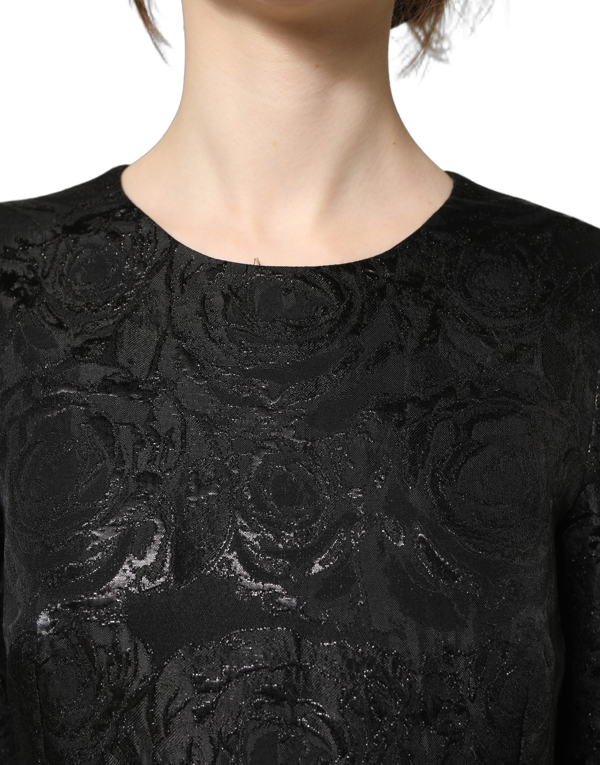 Dolce & Gabbana Schwarzes A-Linien-Kleid mit Blumenjacquard-Muster