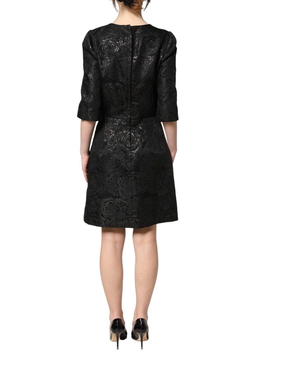 Dolce & Gabbana Schwarzes A-Linien-Kleid mit Blumenjacquard-Muster