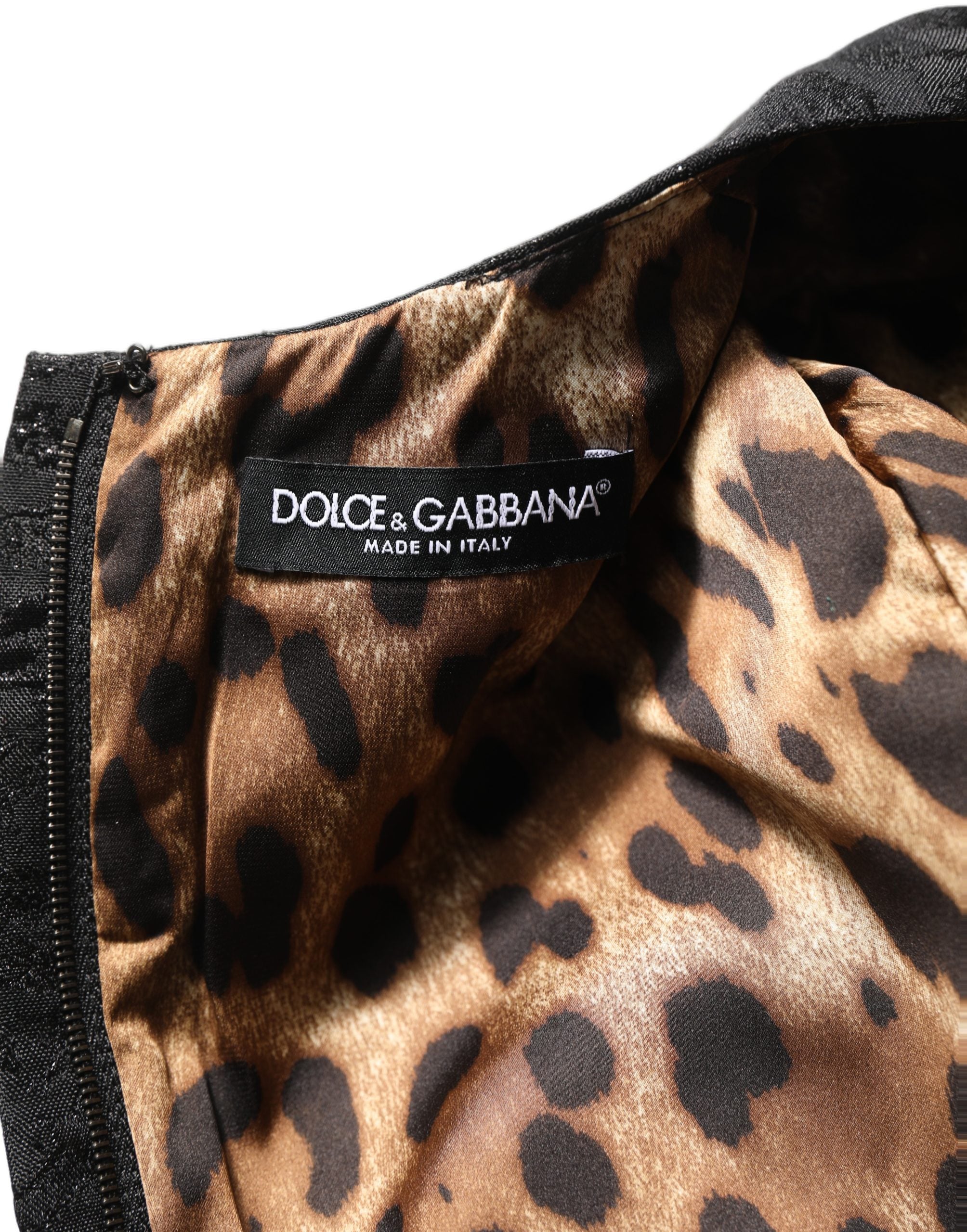 Dolce & Gabbana Schwarzes A-Linien-Kleid mit Blumenjacquard-Muster
