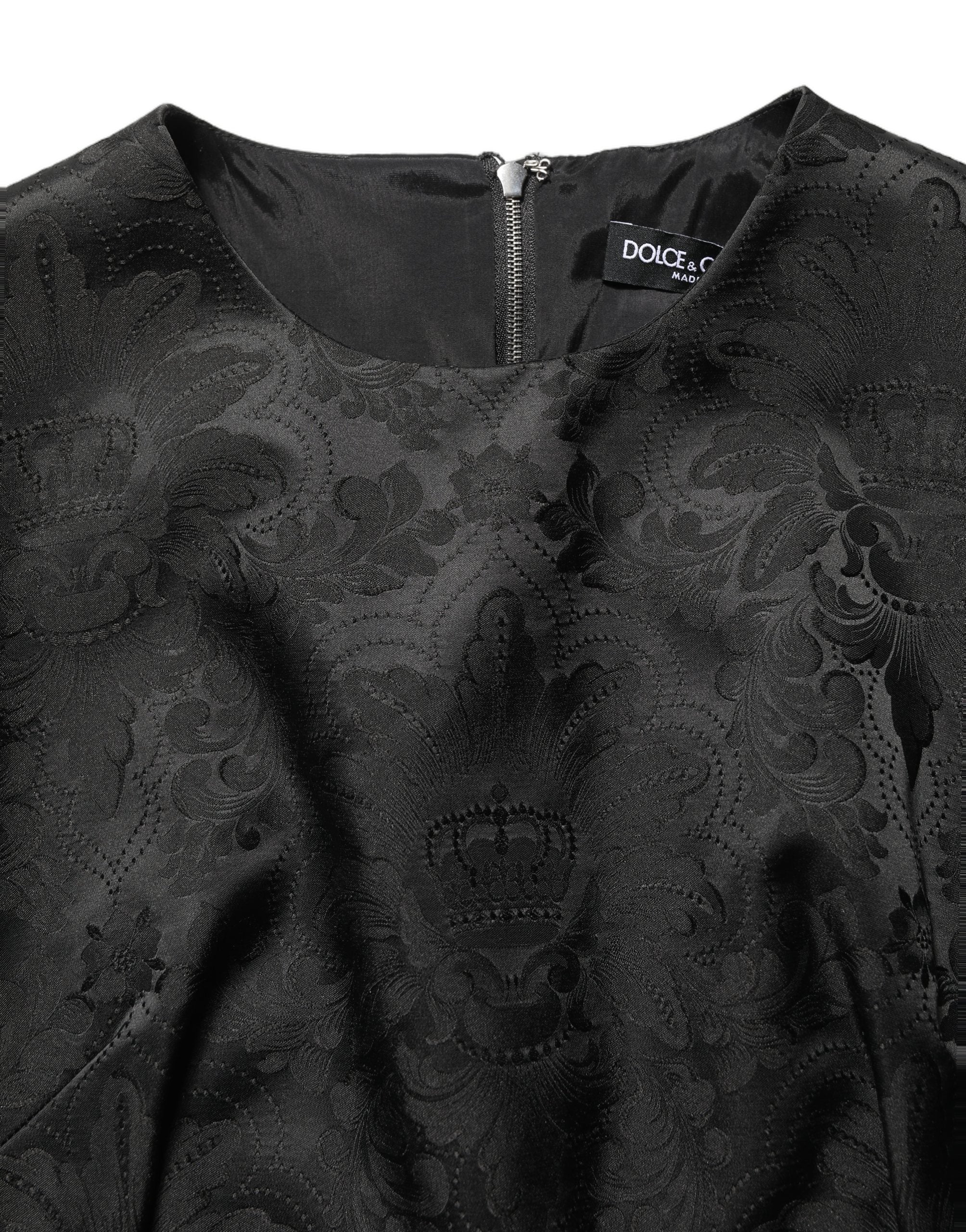 Dolce & Gabbana Schwarzes ärmelloses A-Linien-Kleid aus floralem Jacquard