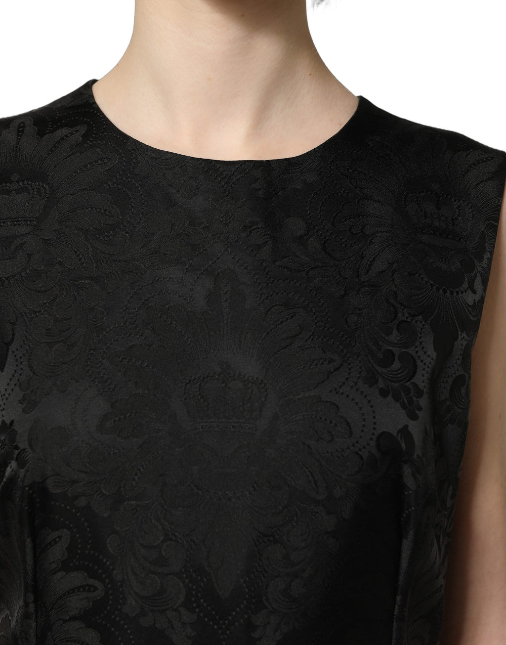 Dolce & Gabbana Schwarzes ärmelloses A-Linien-Kleid aus floralem Jacquard