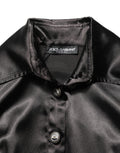 Dolce & Gabbana Schwarzes Satin-Kleid mit langen Puffärmeln und Falten