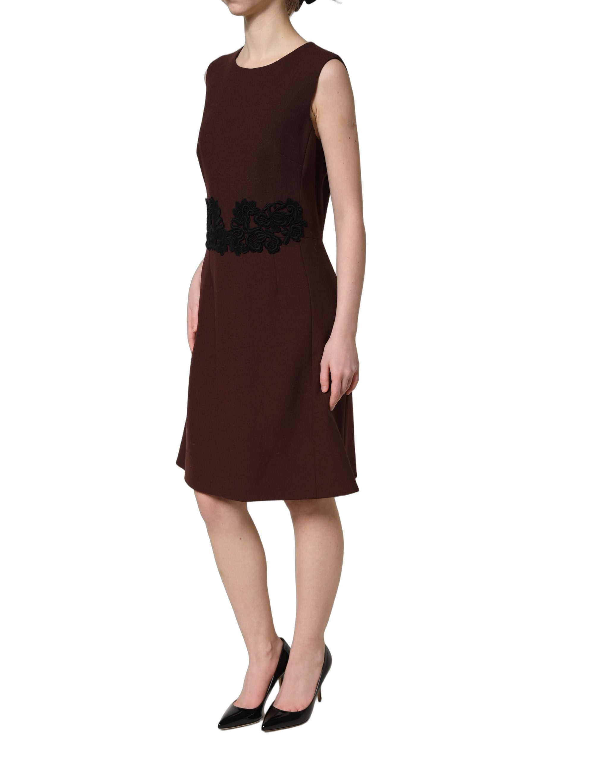 Dolce & Gabbana Maroon Lace Sleeveless Knee Length Dress