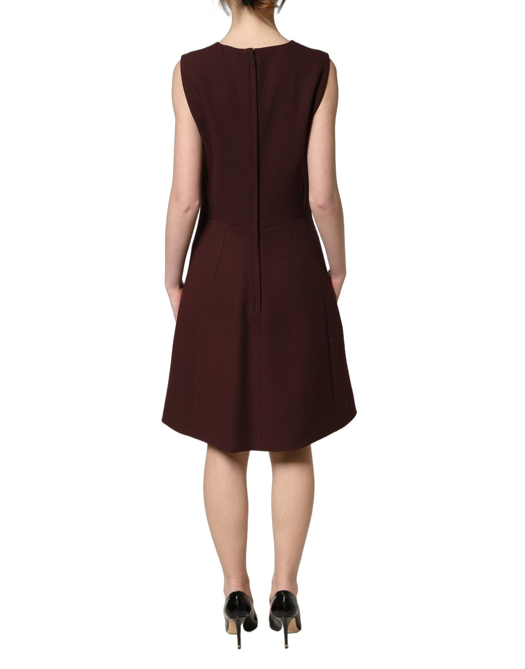 Dolce & Gabbana Maroon Lace Sleeveless Knee Length Dress