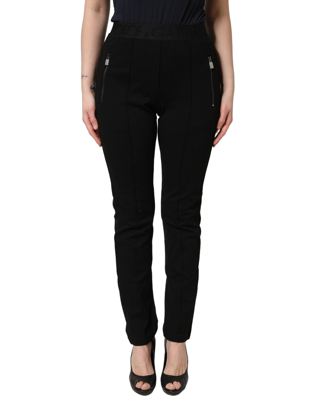 Dolce & Gabbana Schwarze Skinny-Hose aus Viskose mit mittlerer Taille