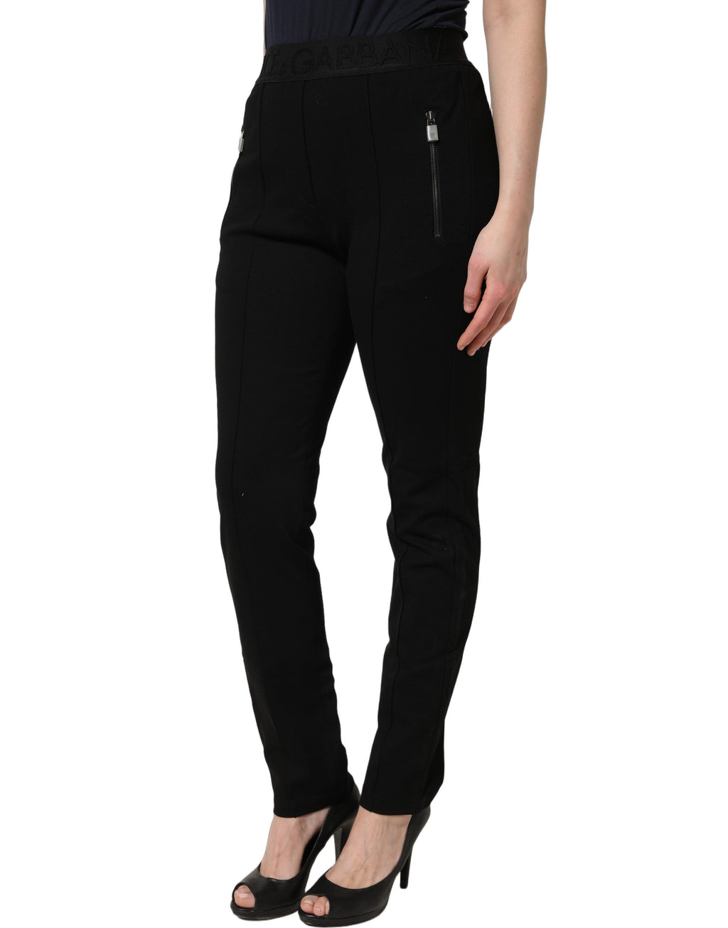Dolce & Gabbana Schwarze Skinny-Hose aus Viskose mit mittlerer Taille