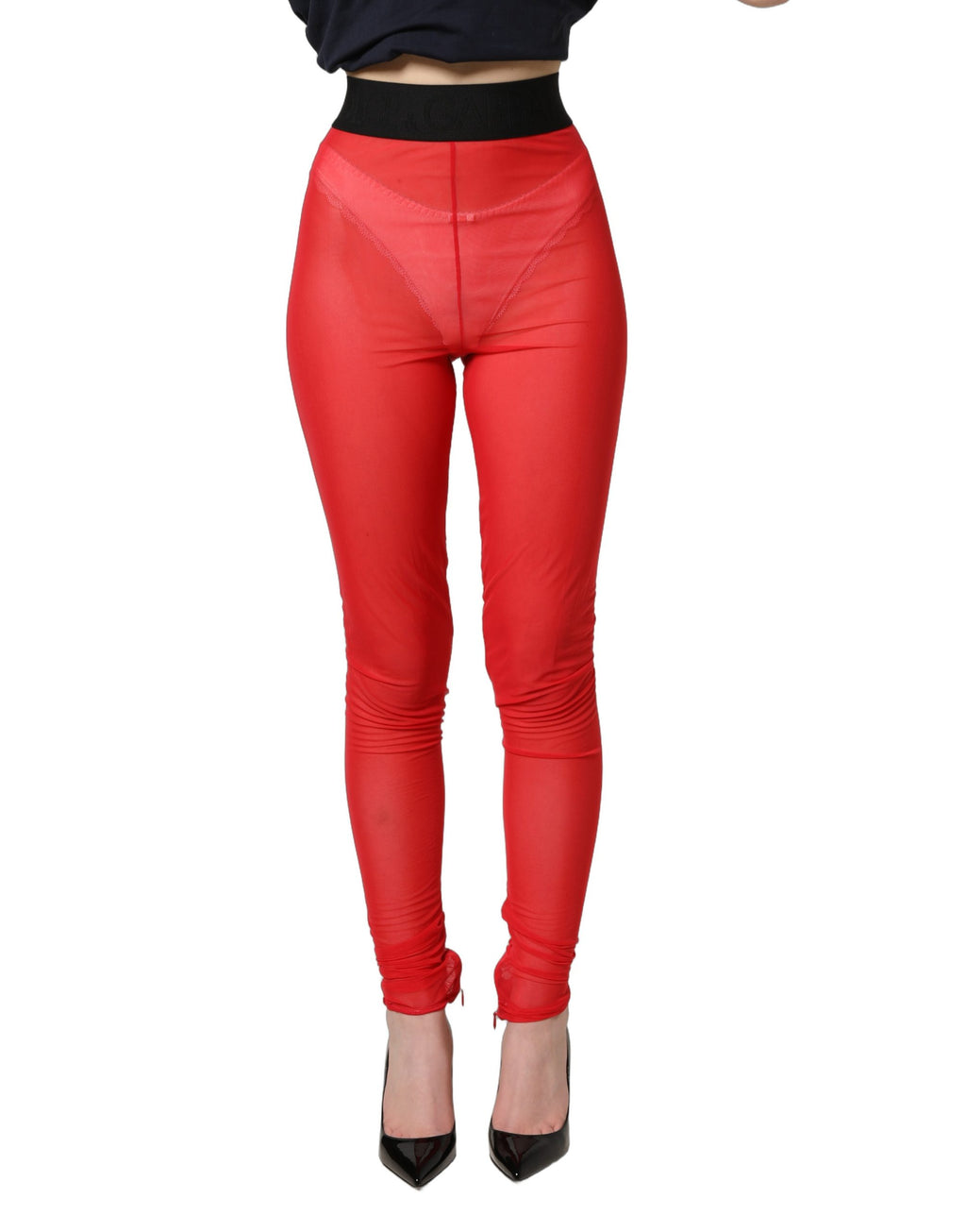 Dolce & Gabbana Red Nylon Stretch Slim Legging Trouser Pants
