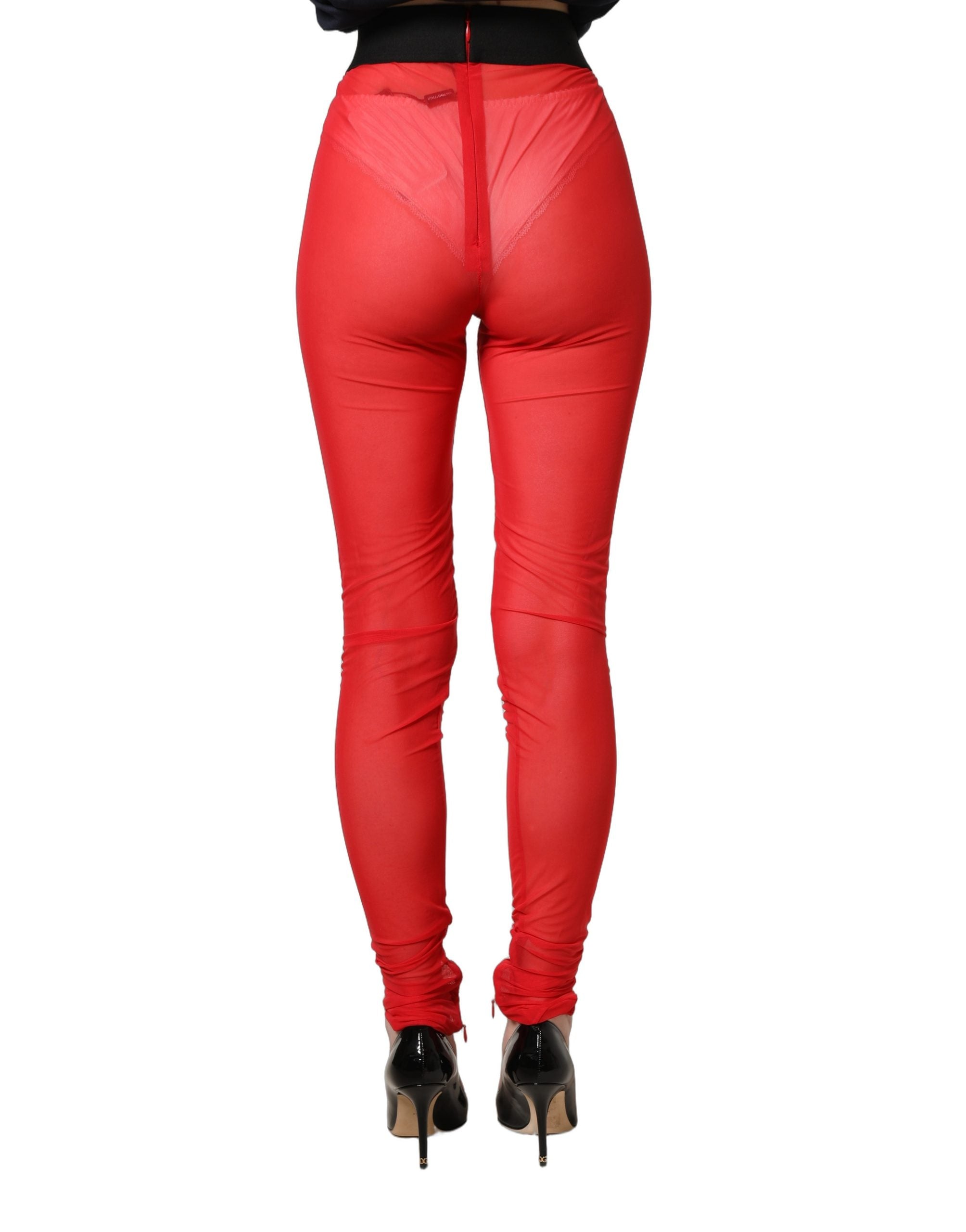 Dolce & Gabbana Red Nylon Stretch Slim Legging Trouser Pants