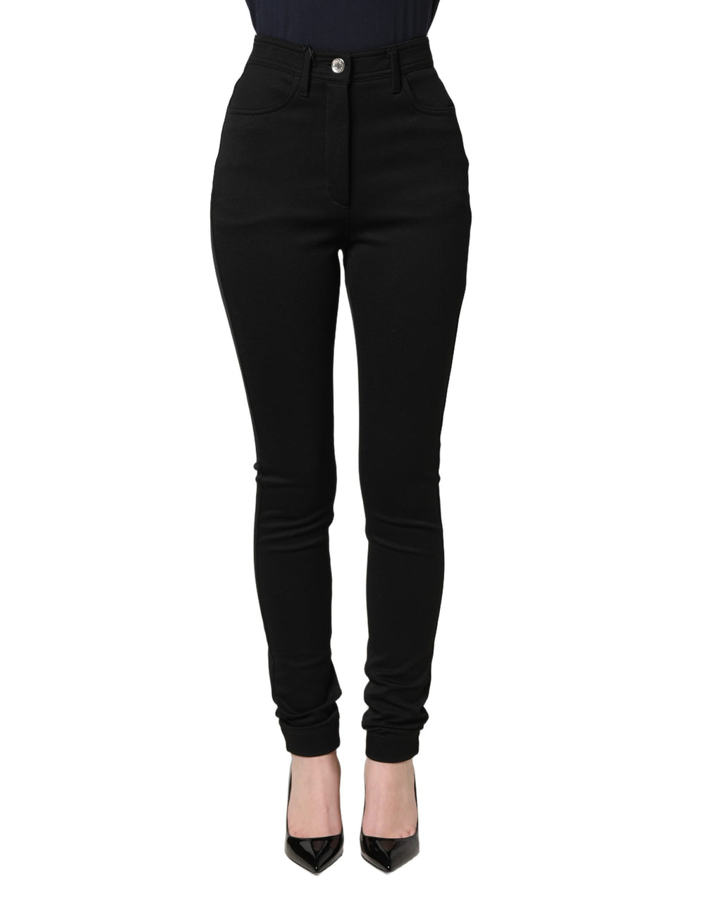 Dolce & Gabbana Schwarze Skinny High-Waist-Hose aus Stretch-Nylon