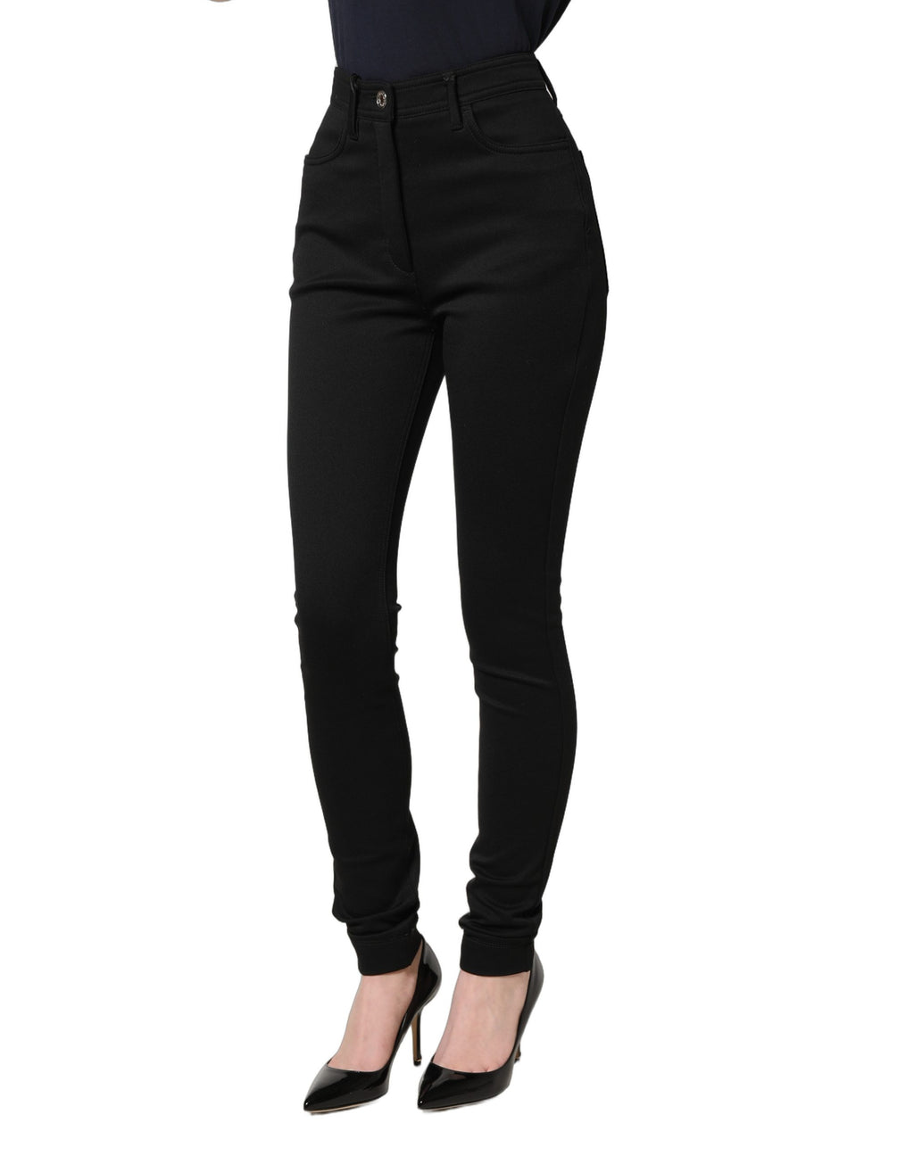 Dolce & Gabbana Schwarze Skinny High-Waist-Hose aus Stretch-Nylon