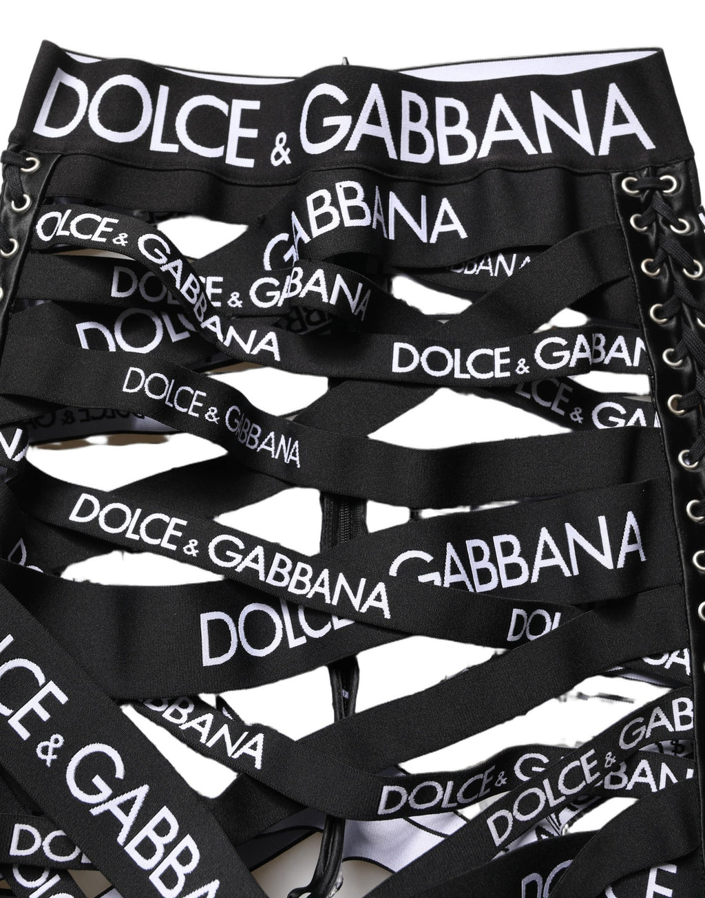 Dolce & Gabbana Schwarze Skinny High Waist Hose mit Logo-Tape und Cut-Out-Details