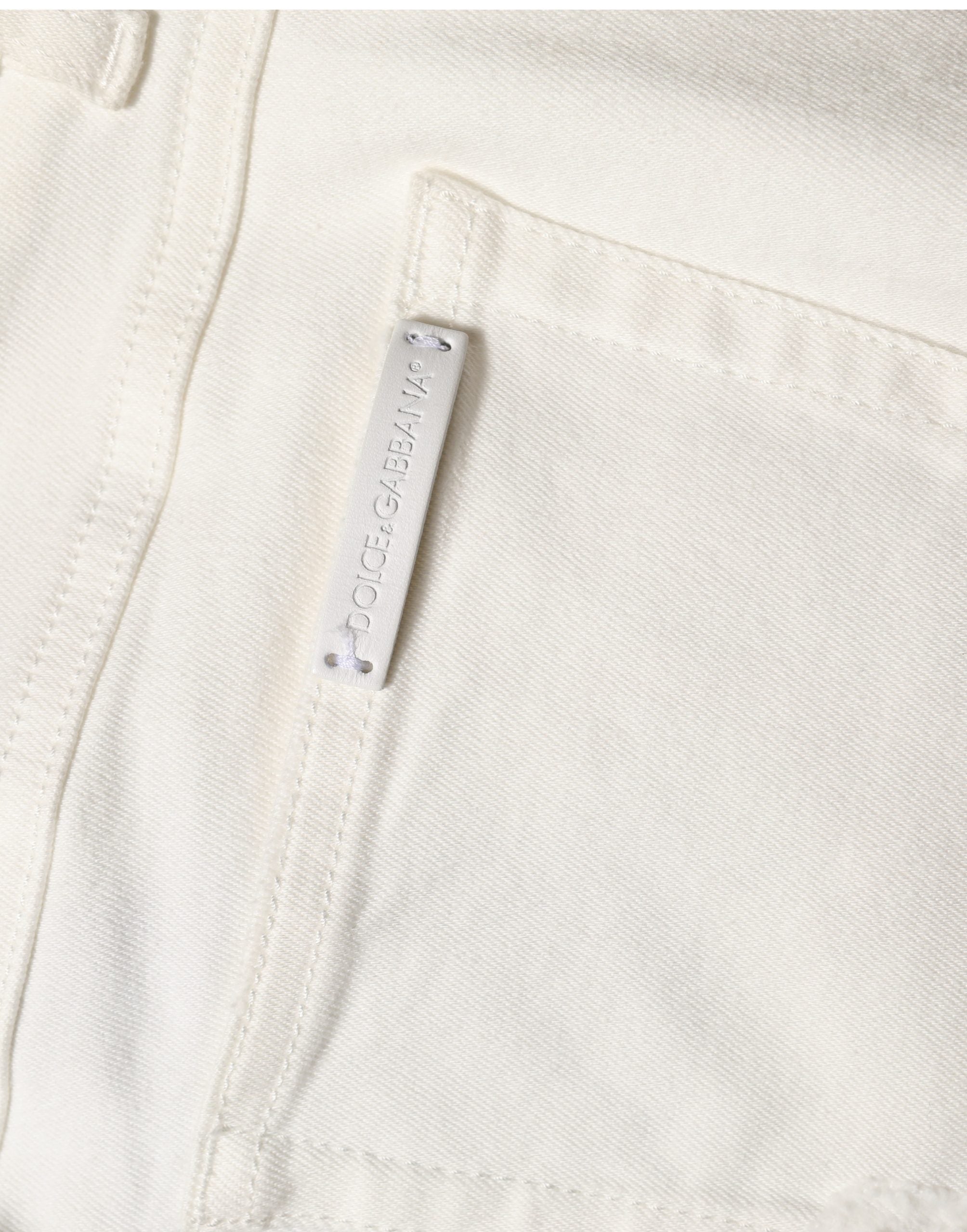 Dolce & Gabbana Weiße Skinny-Jeans aus Baumwoll-Denim mit Destroyed-Effekt