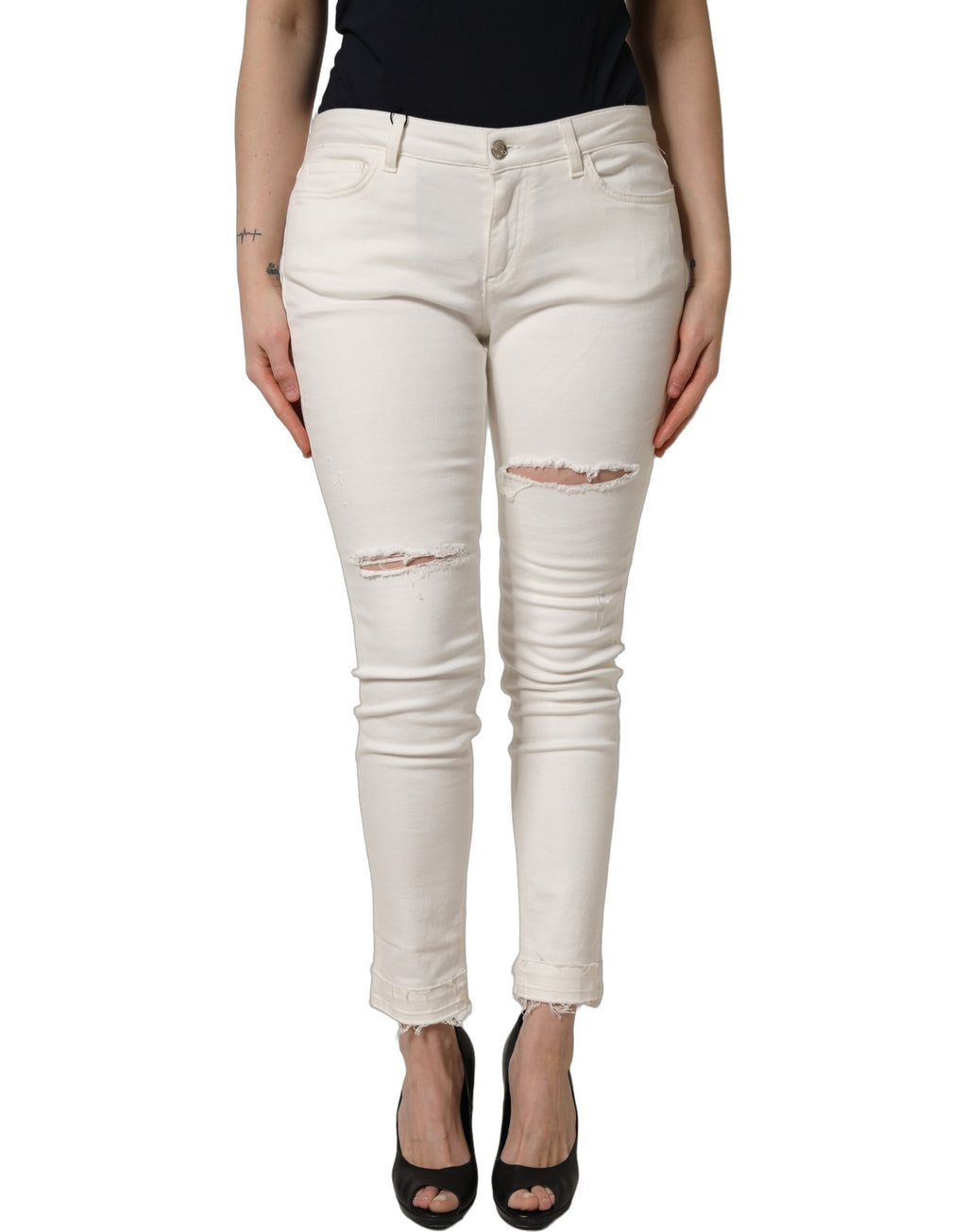 Dolce & Gabbana Weiße Skinny-Jeans aus Baumwoll-Denim mit Destroyed-Effekt